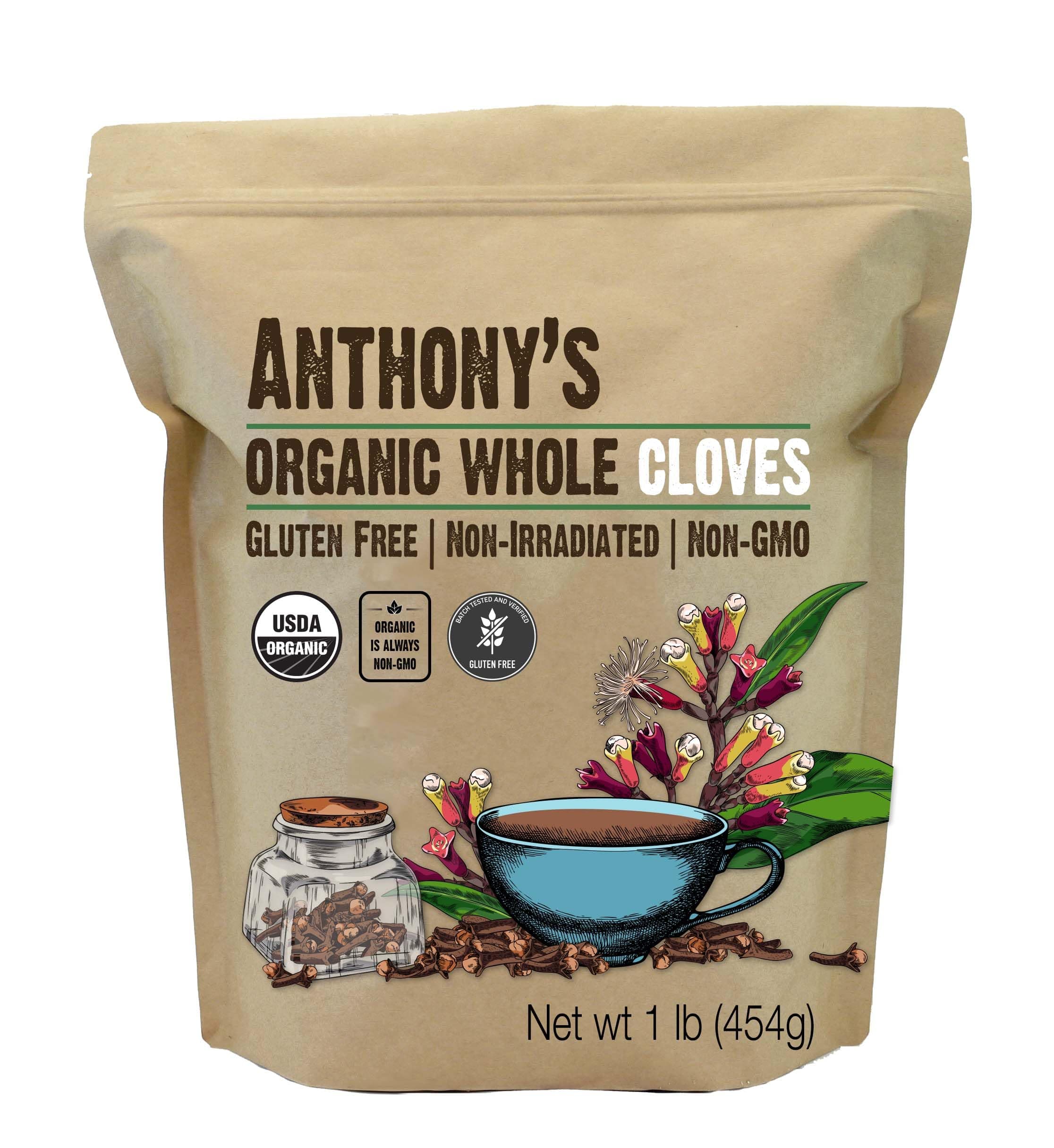 Anthony's Organic Whole Cloves, 1 lb, Gluten Free, Non GMO, Non Irradiated, Keto Friendly