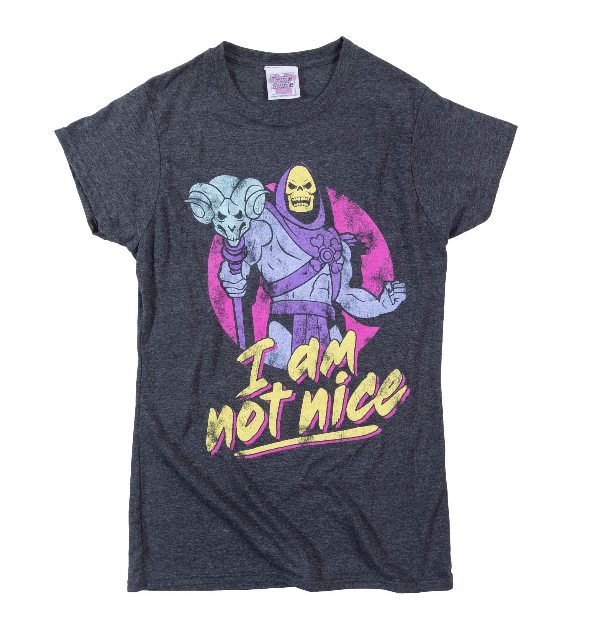 TruffleShuffleWomens Skeletor I Am Not Nice Charcoal Marl Fitted T Shirt