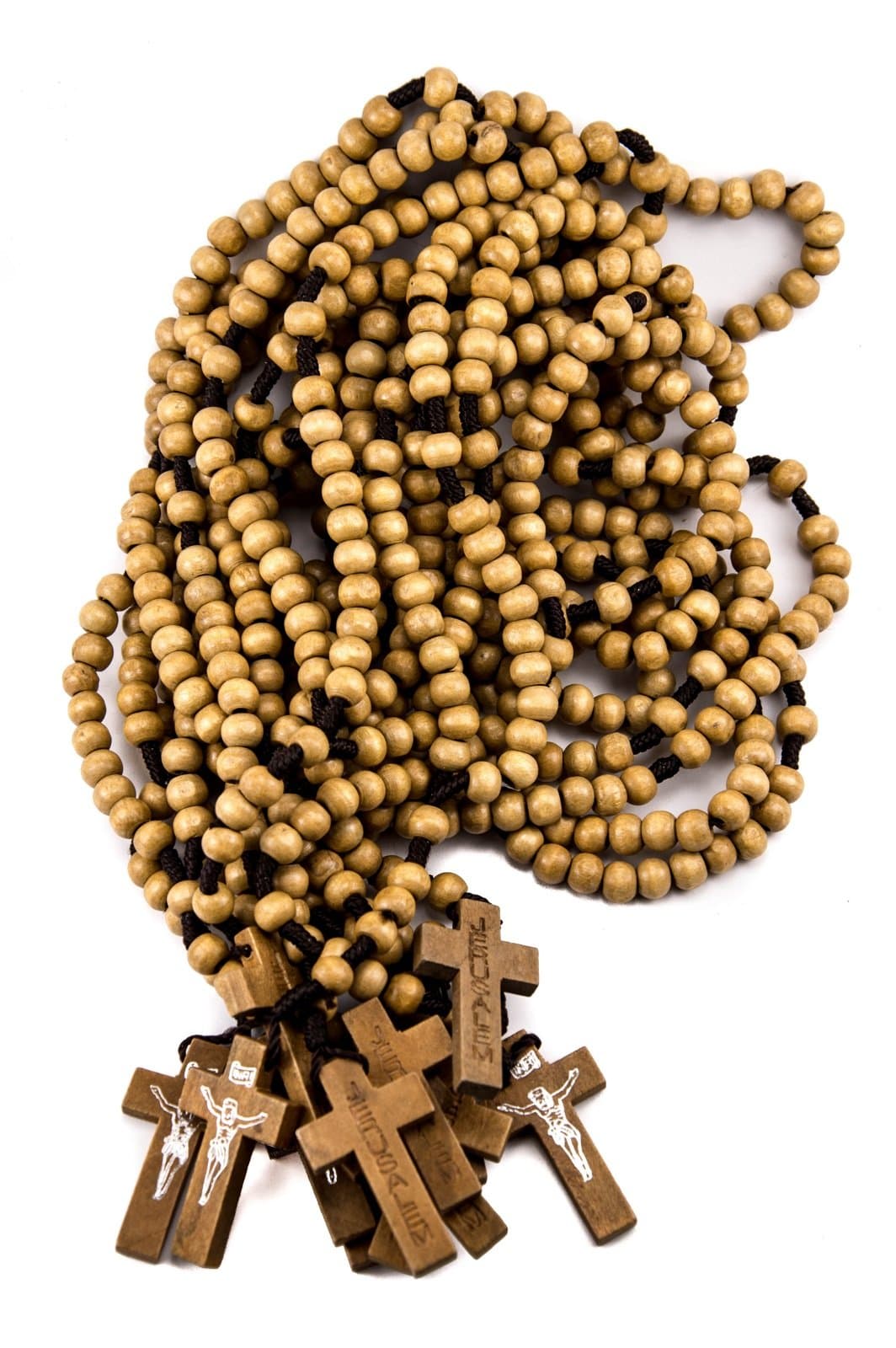 Dozen Catholic Praying Rosary Jesus Crucifix Jerusalem Olive Wood Beads 12.4"