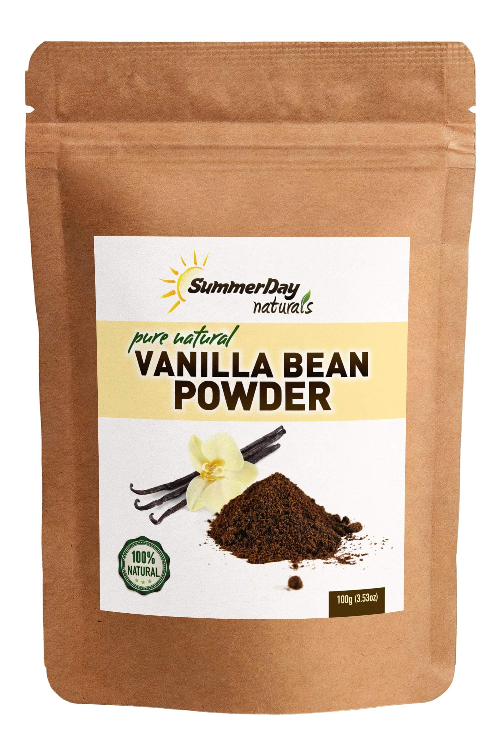 Summer Day Naturals Vanilla Bean Powder, 3.53 Oz - Raw Ground Vanilla Bean - Unsweetened, Gluten-Free - EXTREMELY FRESH - Ground Moments Before Packaging!
