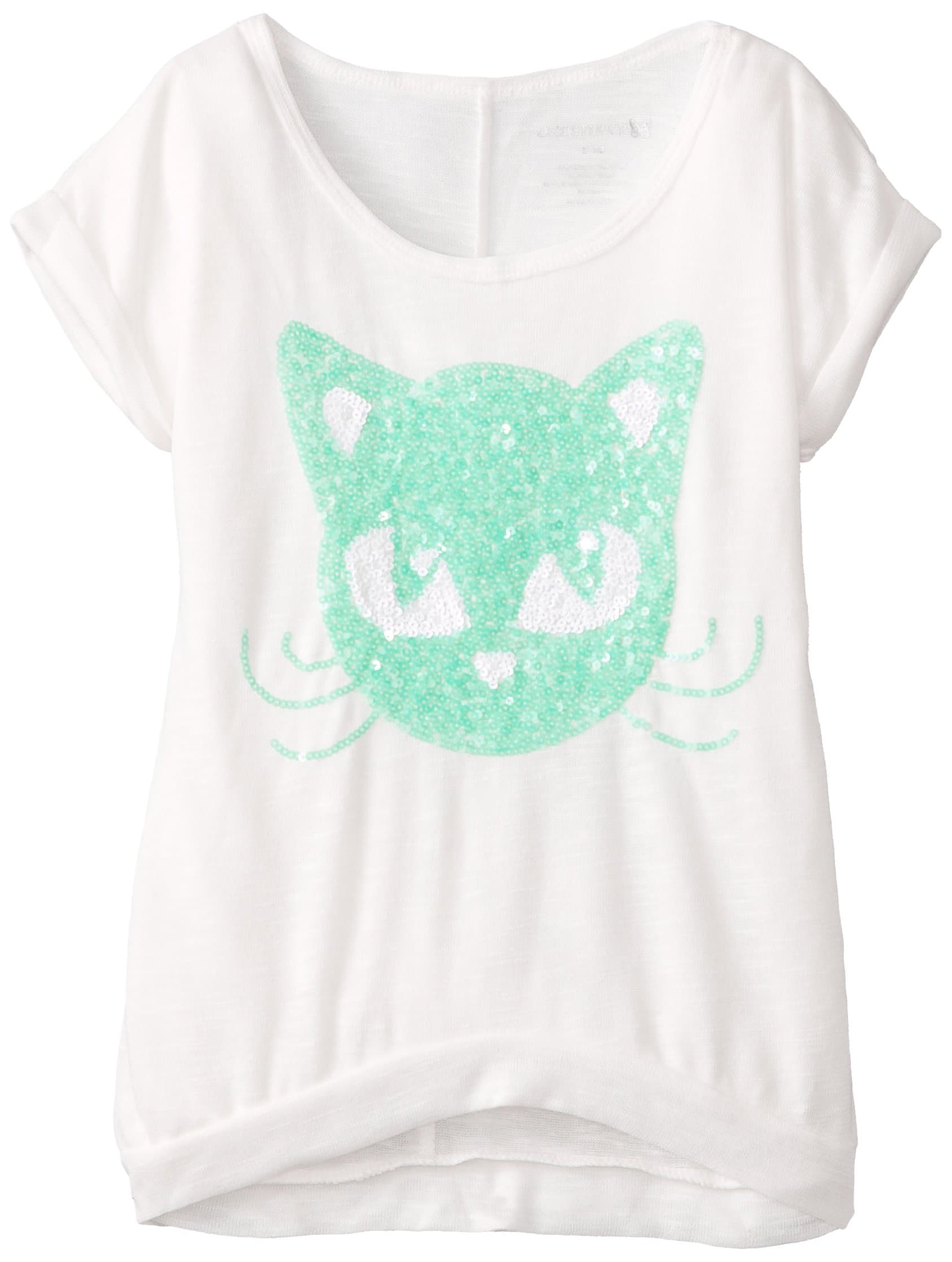 One Step Up Big Girls' Lightweight Sweater with Sequin Kitty