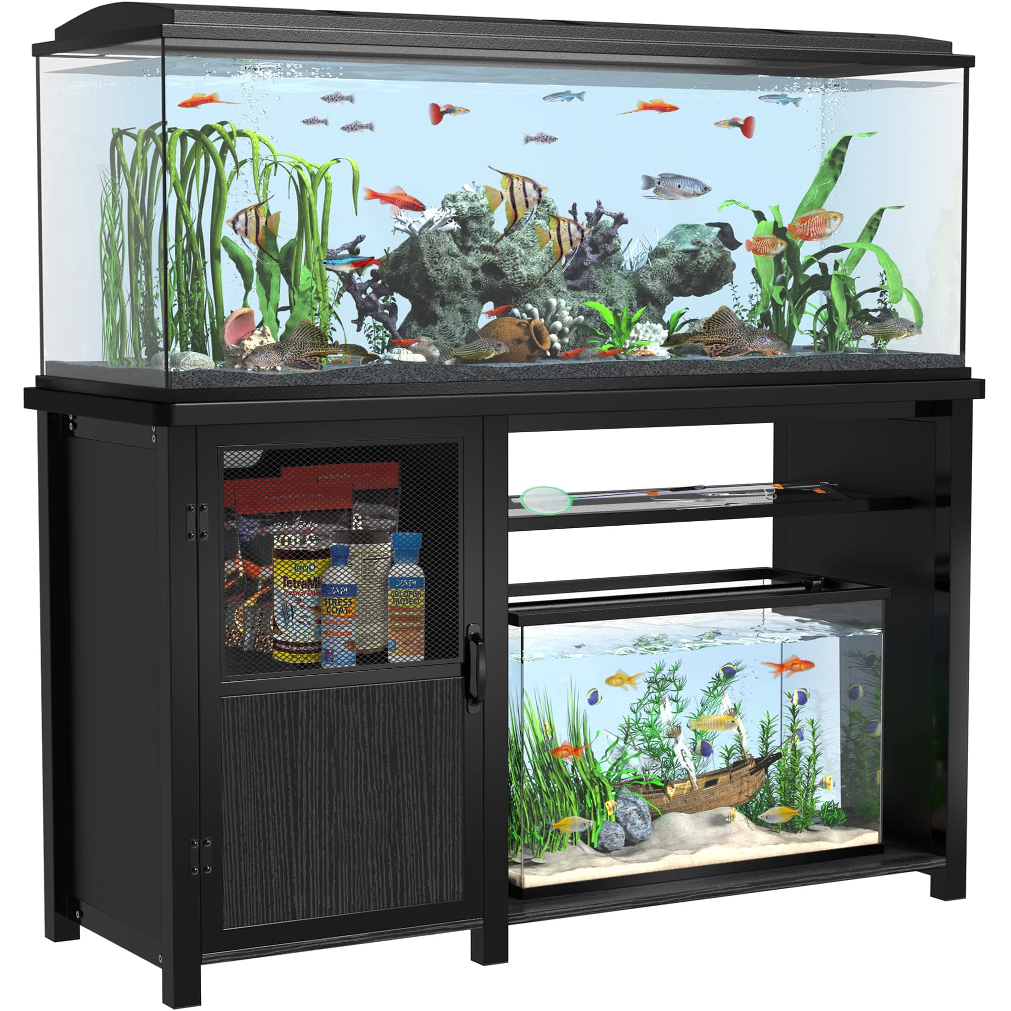 55-75 Gallon Fish Tank Stand，Aquarium Stand with Cabinet Storage and Heavy Duty Metal Frame,52" L*19.68" W Tabletop,1100LBS Capacity