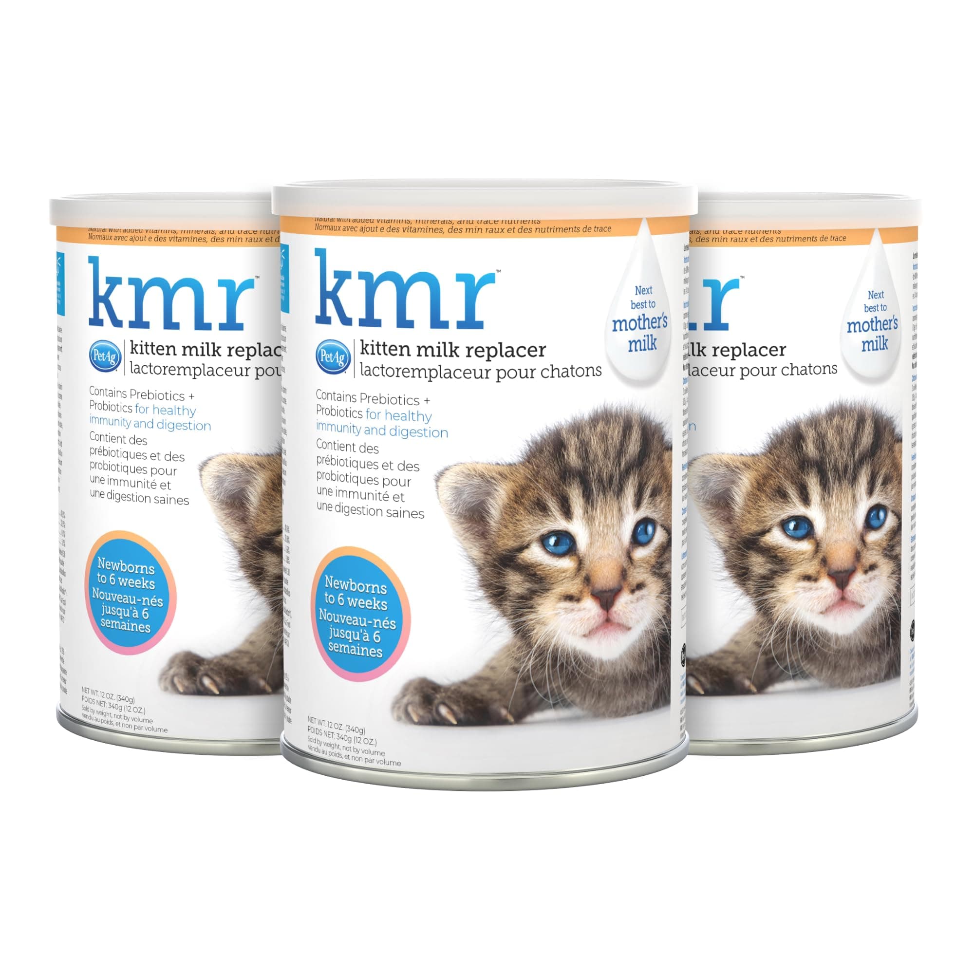 Pet-Ag KMR Kitten Milk Replacer Powder - 12 oz, Pack of 3 - Powdered Kitten Formula with Prebiotics, Probiotics & Vitamins for Kittens Newborn to Six Weeks Old - Easy to Digest