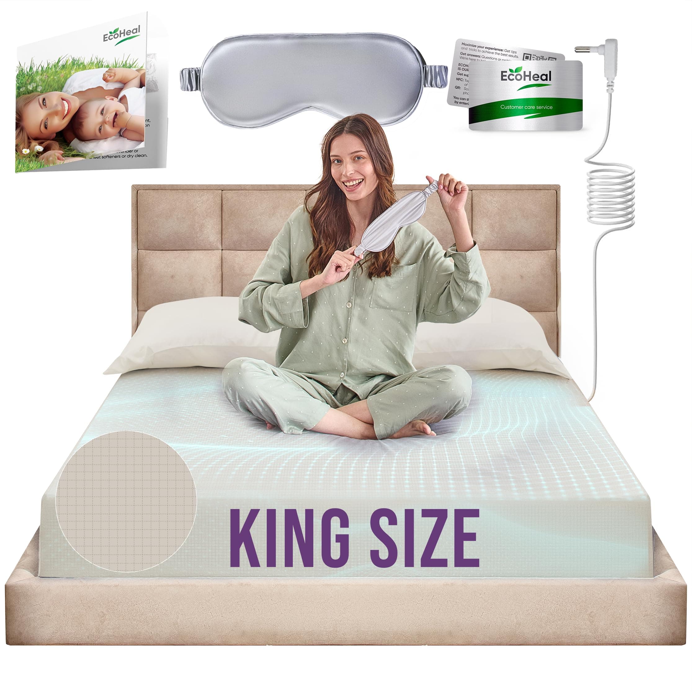 Earth Grounding Sheets King Size with 12% Silver Fiber & 4% Silk & 84% Cotton - Beige - SGS Quality Certified Grounded Well Bed Sheet - Conductive Fitted Sheet for Better Sleep