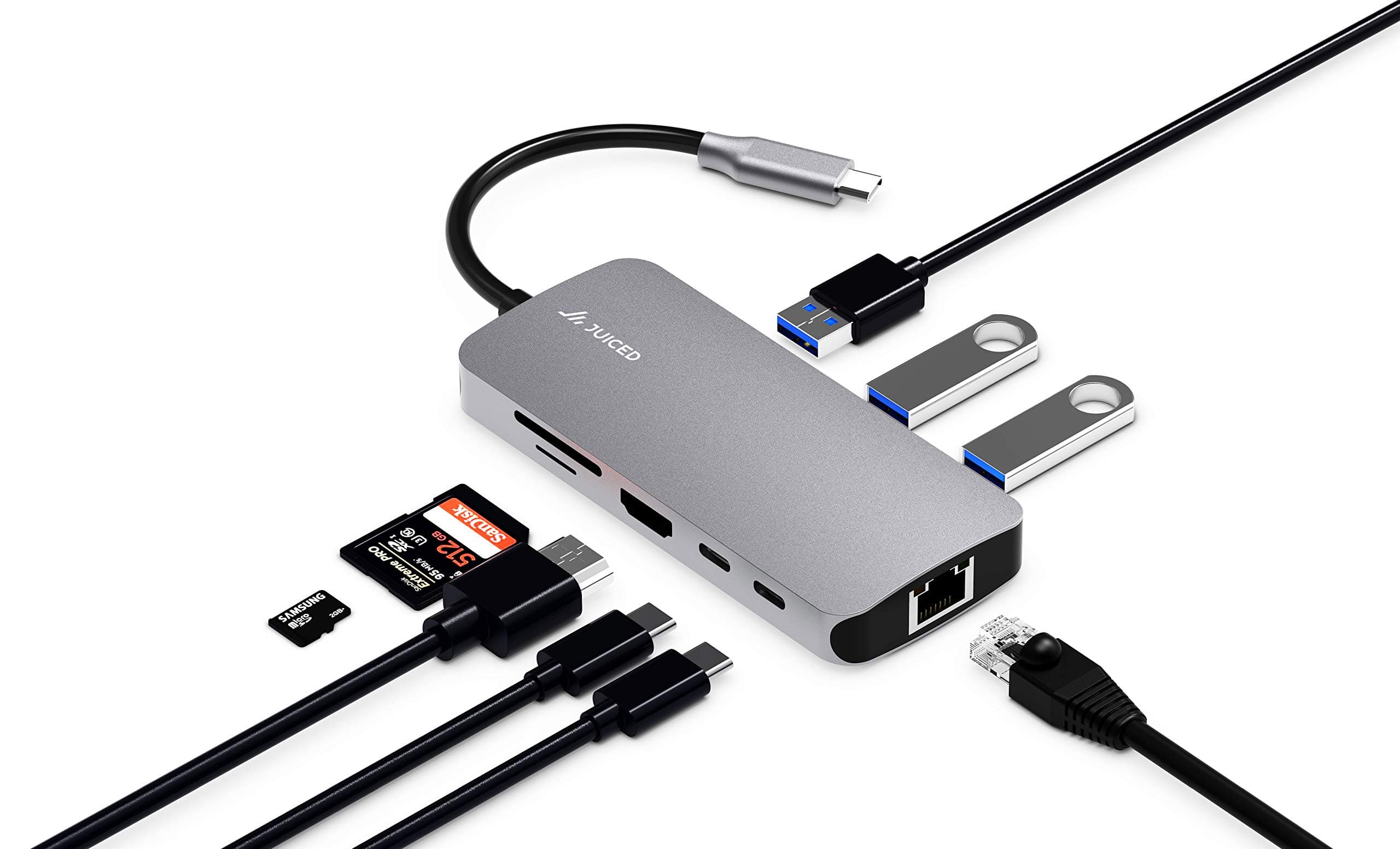 Juiced Systems BizHUB Pro - USB-C Multiport Gigabit Ethernet HDMI Adapter