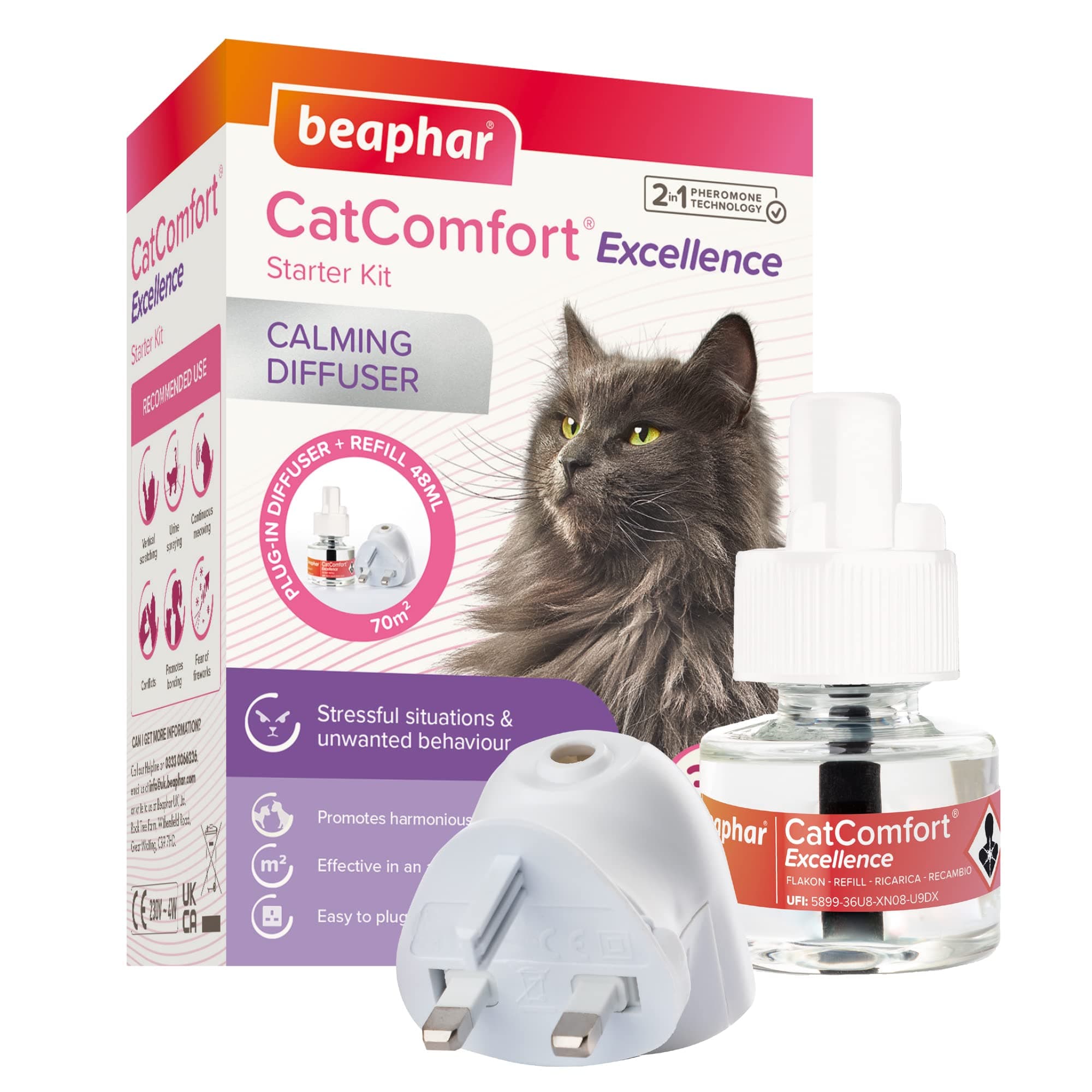 CatComfort Excellence | Calming Diffuser for Cats | Plug-In & Refill | Optimises Feelings of Reassurance & Well-Being | Promotes Harmonious Living | Covers 70m² Area | Lasts Up To 30 Days