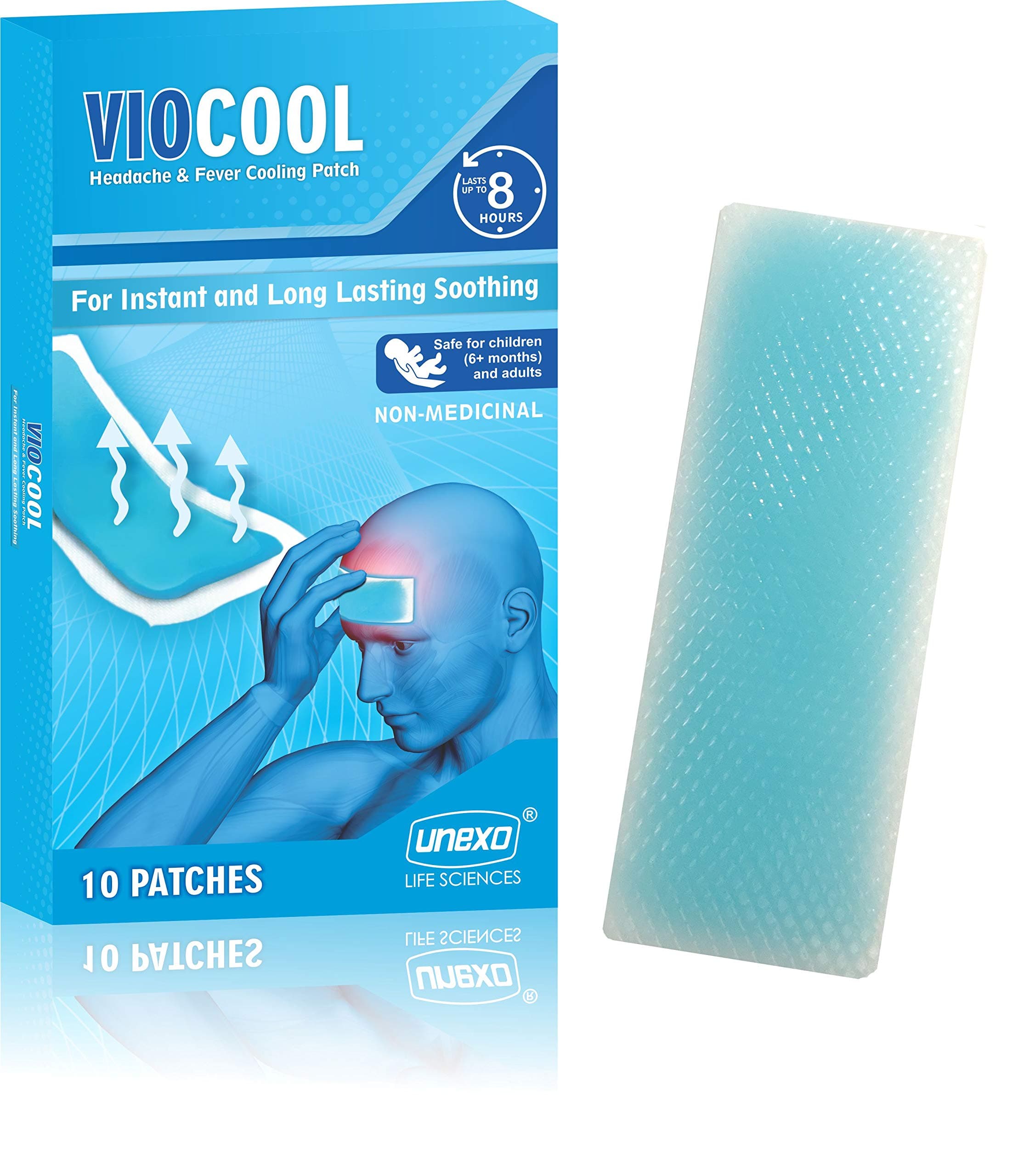 Headache and Fever Cooling Patch | Soft gentle hydrogel for instant and long lasting cooling relief | Effective in stress or screen related headaches | Non-messy non-greasy forehead patch.