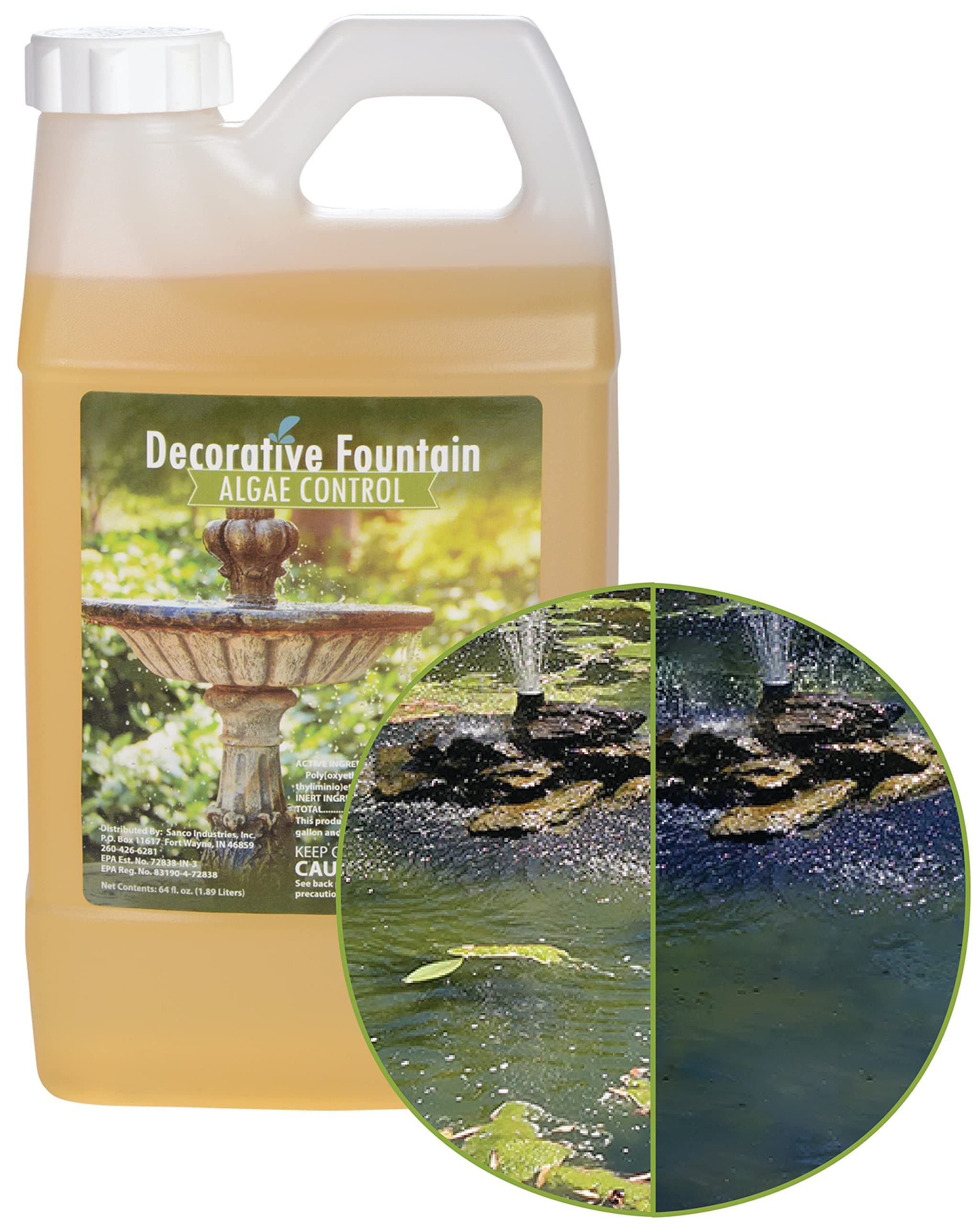 - Fountain Algaecide and Clarifier - 64oz - Kills and Inhibits All Types of Algae Growth, Formulated for Small Ponds and Water Features, Treats up to 64,000 Gallons