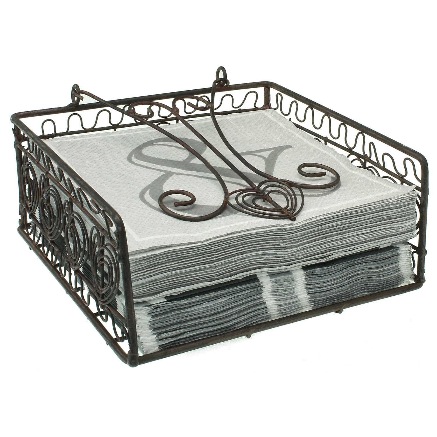 Beautiful antique napkin stand in black/dark rust colours. Heart ornaments. Nostalgia. "Used look". Vintage. Shabby Chic Metal. With weight arm. Napkin Stand Napkin Basket