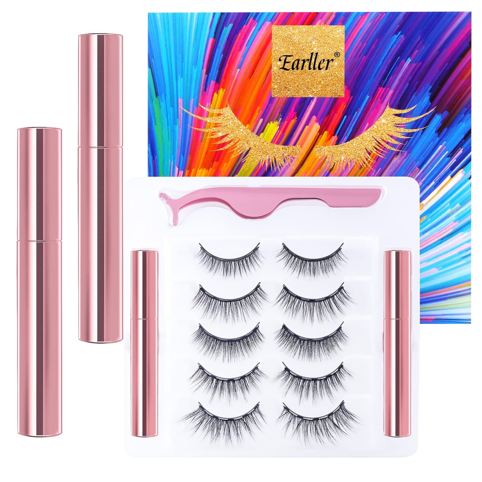 Magnetic Lashes 5 Pairs Magnetic Eyelashes with Eyeliner Kit, Natural Look False Lashes with Applicator - Easy to Apply and No Glue Needed, 3D & 5D Reusable Short and Long Eyelashes Set