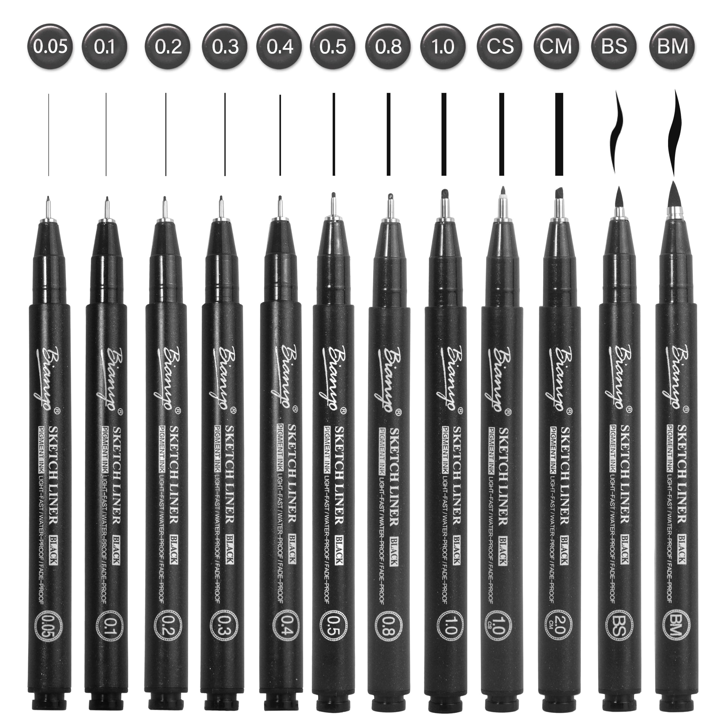 Assorted Tips Micro-Line Pens - Black, Pack of 9 - Anti-Bleed & Waterproof Archival Ink, Brush & Calligraphy Tip