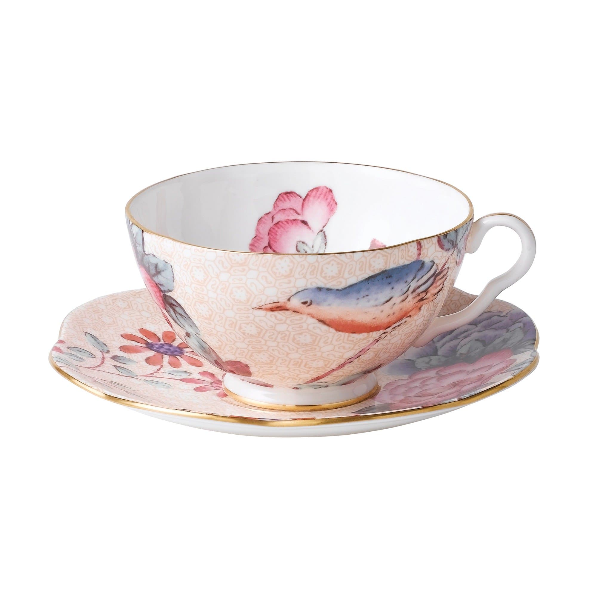 Cuckoo Teacup & Saucer Set, 1 Count (Pack of 1), Peach