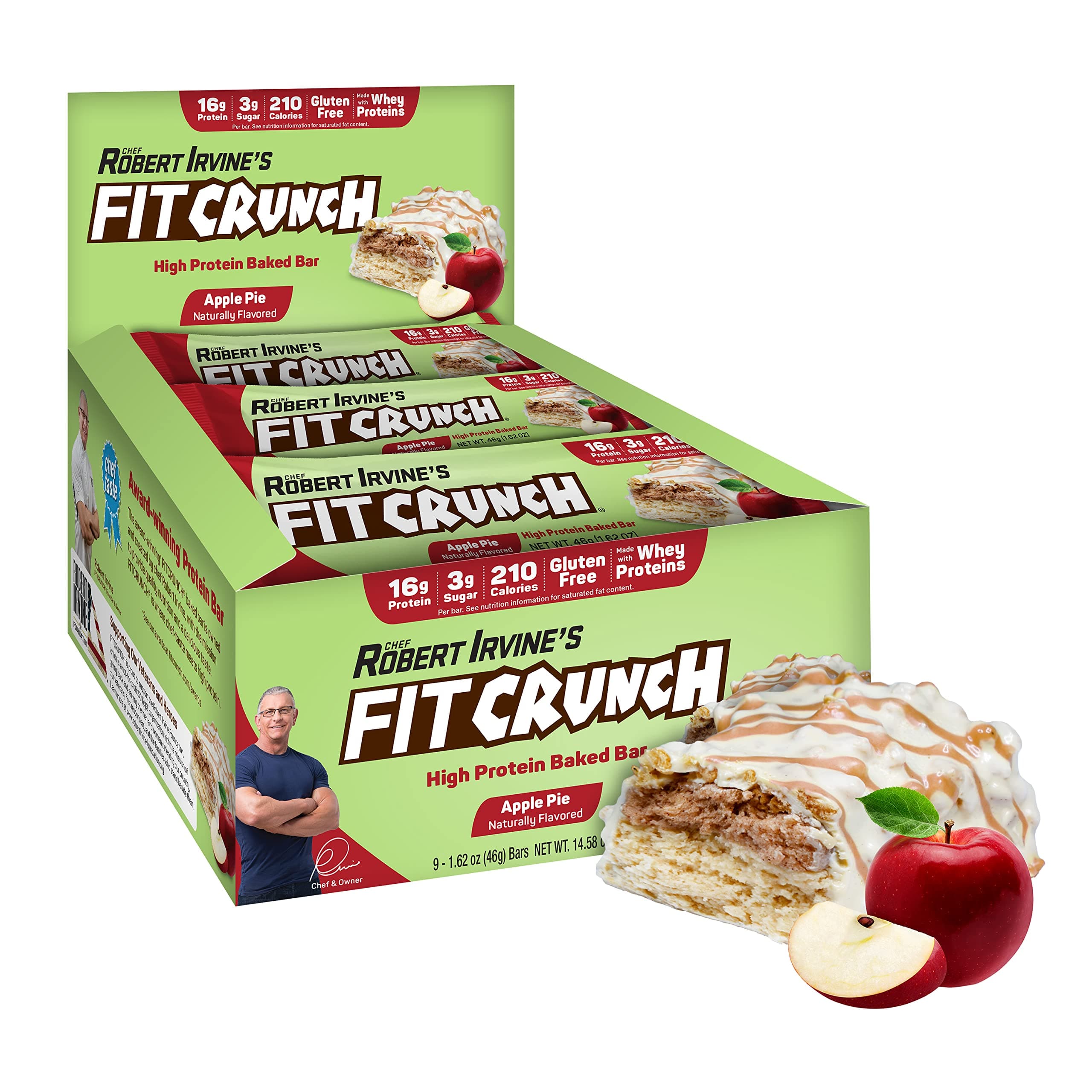 FITCRUNCH Snack Size Protein Bars, 6-Layer Baked Bar, 3g of Sugar & Soft Cake Core (9 Bars, Apple Pie)