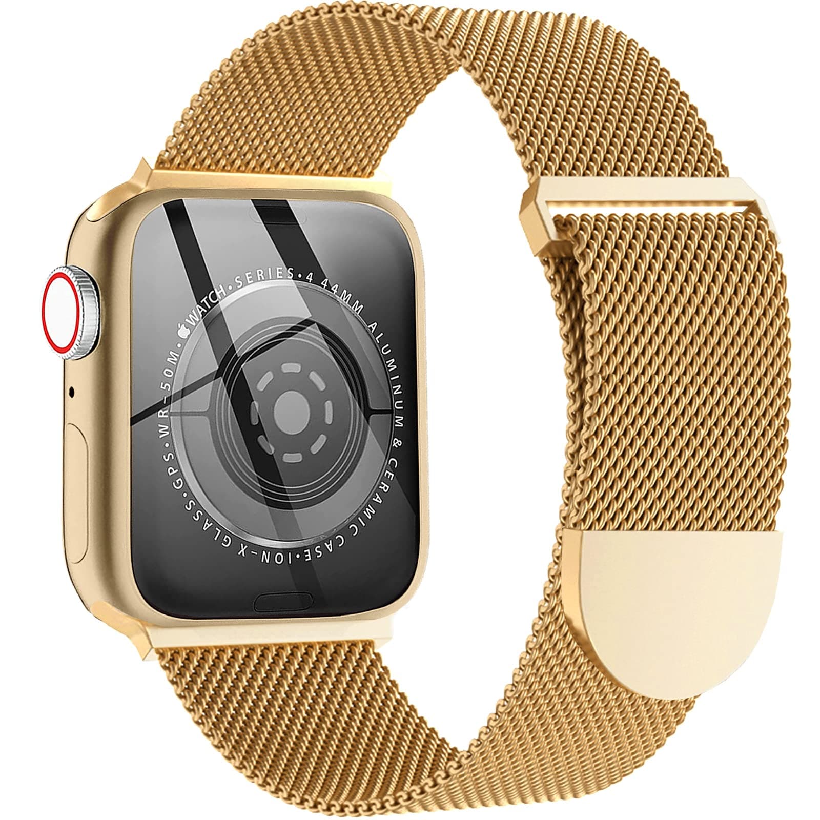 Mesh Metal Band Stainless Steel Magnetic Compatible with Apple Watch Bands 38mm 40mm 41mm 42mm 44mm 45mm,Milanese Sport Clasp Loop Women Men Compatible for iWatch Series 7/SE/6/5/4/3/2/1-Gold
