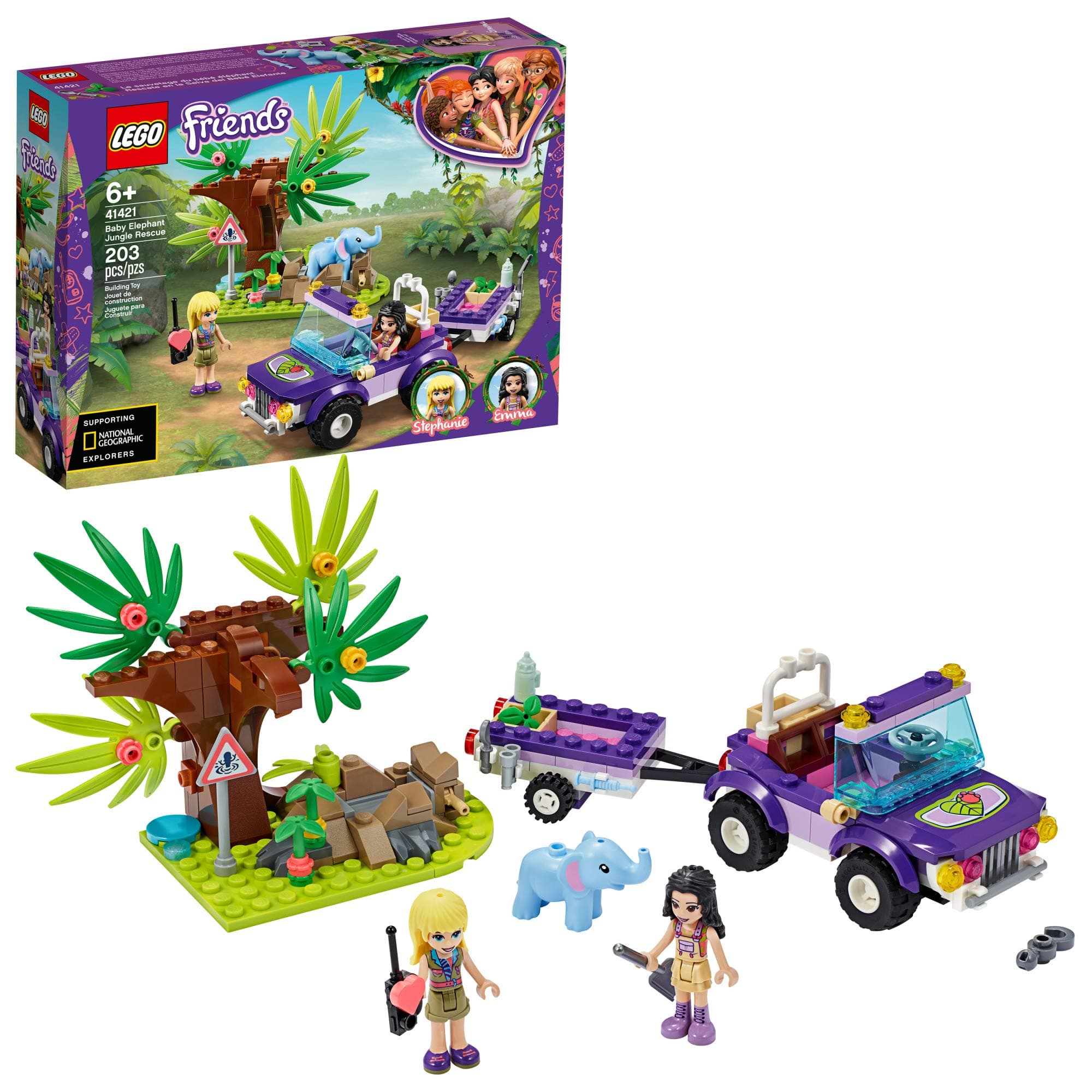 LEGOFriends Baby Elephant Jungle Rescue 41421 Adventure Building Kit; Animal Rescue Playset That Comes with a Toy Truck and Trailer, Plus Friends Emma and Stephanie, New 2020 (203 Pieces)