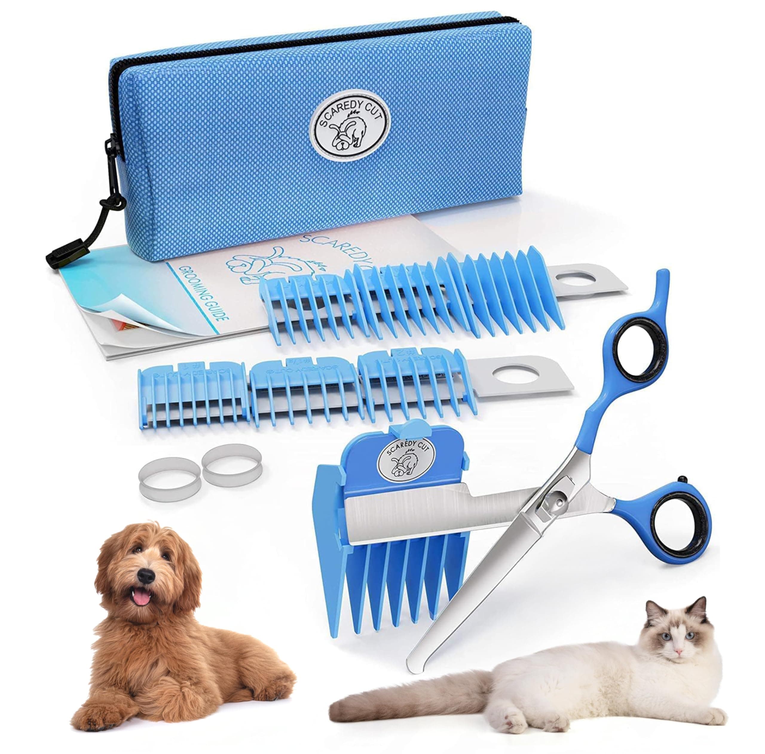 SCAREDY CUT Silent Pet Grooming Kit for Dog, Cat and All Pet Grooming - A Quiet Alternative to Electric Clippers for Sensitive Pets (Right-Handed Pink) (16 Count (Pack of 1))
