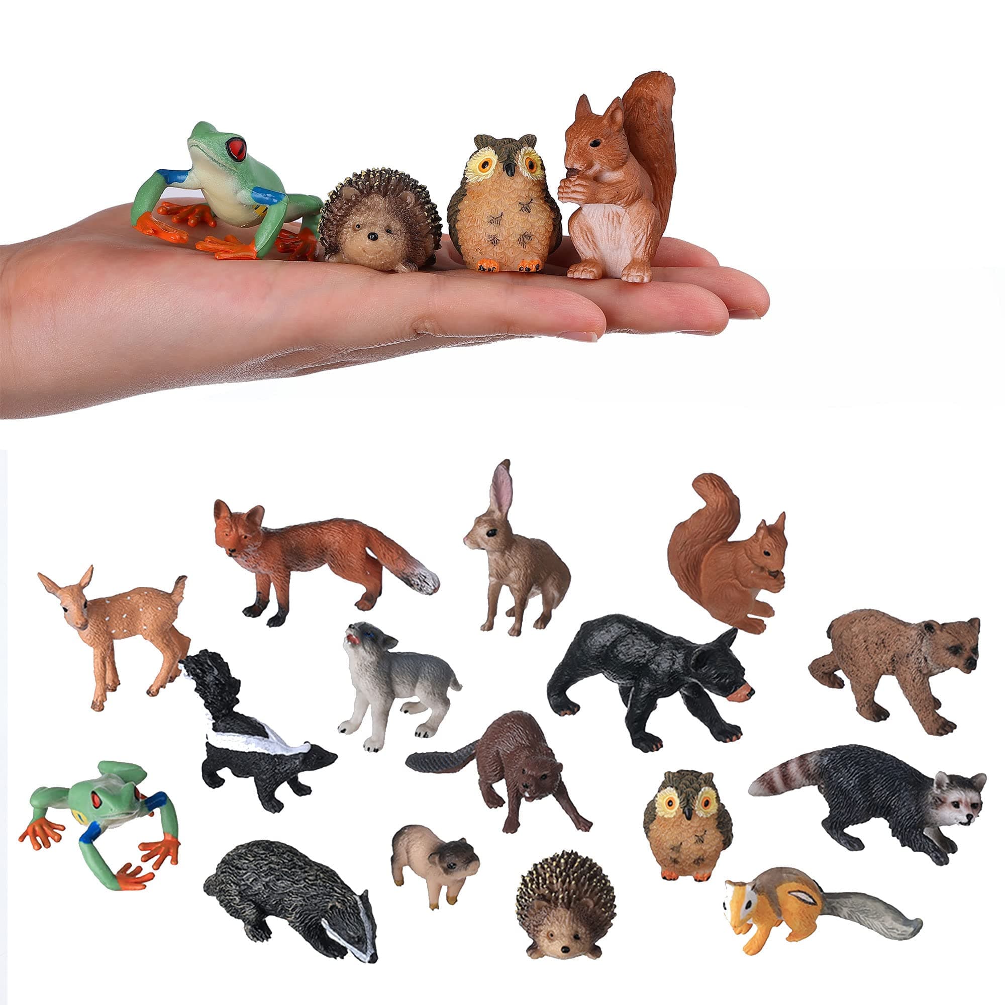 Small Animal Figures for Kids, 16PCS Realistic Forest Animals Baby Figurines, Woodland Creatures Figurines, Educational Toys for Science Project Cake Party Decor