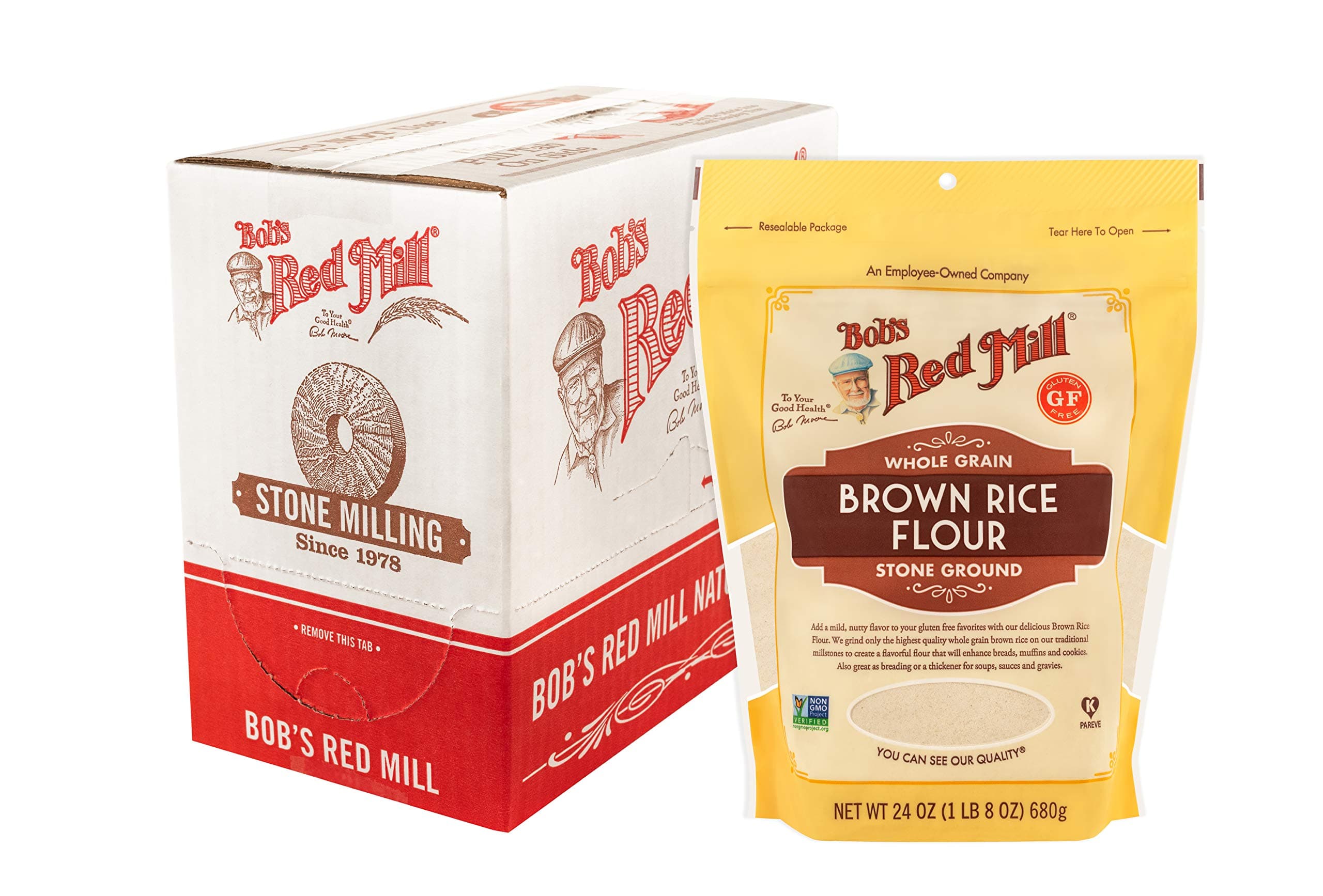 Bob's Red Mill Brown Rice Flour, 24oz (Pack of 4) - Non GMO, Whole Grain, Vegan, Kosher