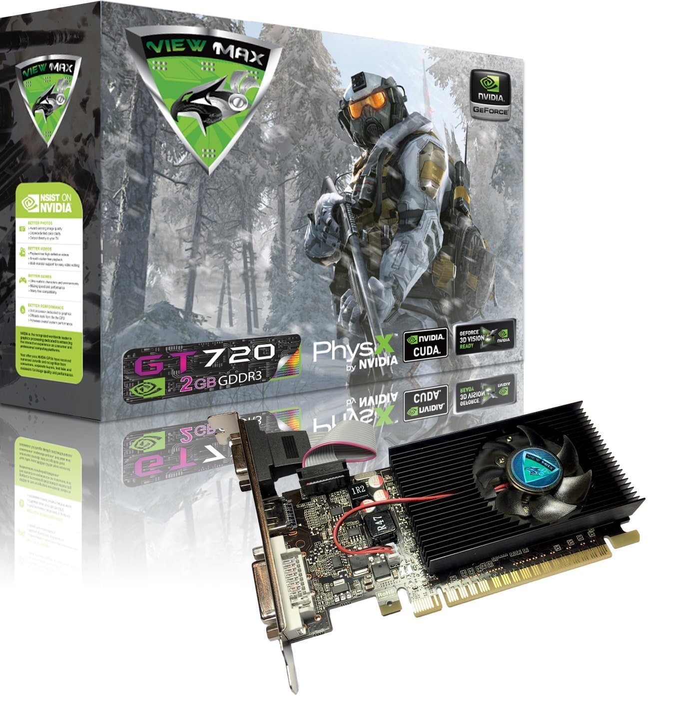 ViewMax GeForce GT 720 2GB GDDR3 PCI Express (PCIe) DVI Video Card HDMI & HDCP Support - Product Code Name AIR Strike F-16 Fighting Falcon Edition