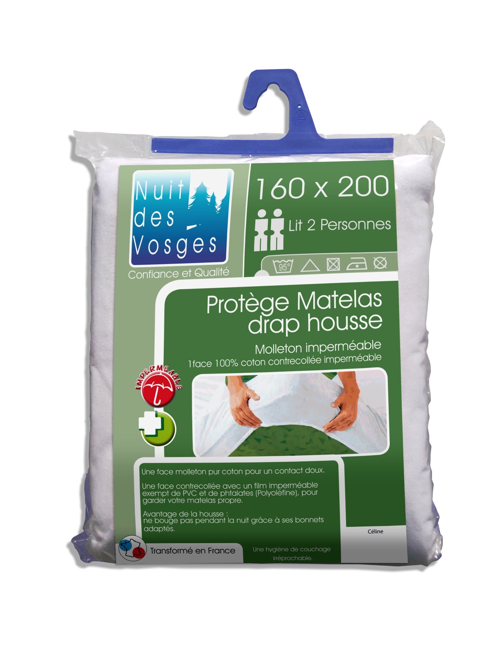 Nuit des Vosges 2035438 Céline Mattress protector Waterproof Cotton White 200 x 160 cm