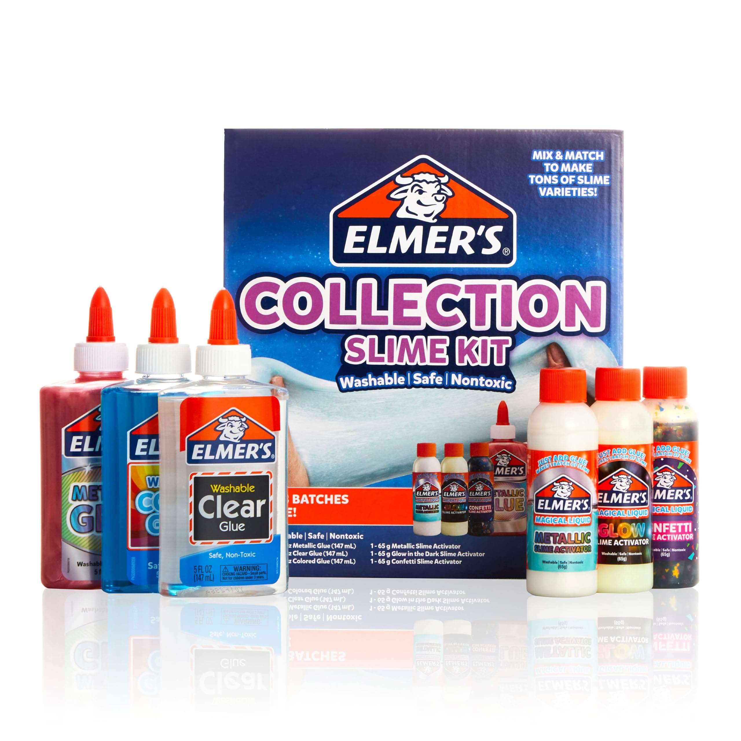 Elmer's Collection Slime Kit Supplies Includes Glow in the Dark Magical Liquid Slime Activator, Metallic Magical Liquid, Confetti Magical Liquid, Translucent Adhesive, Metallic Glue, Clear Glue, 6