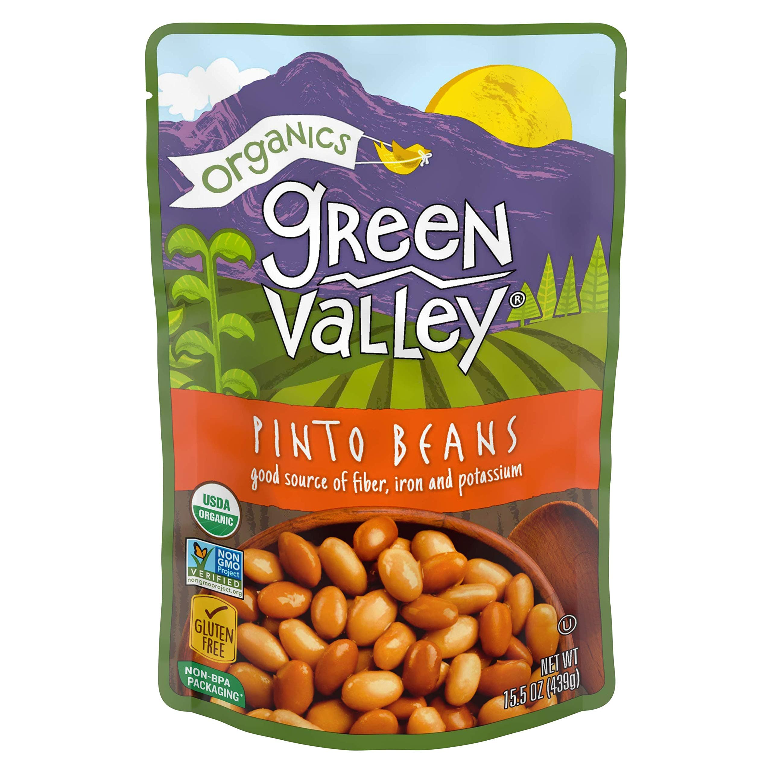 Green Valley Organics Pinto Beans Pouch, 15.5 Ounce (Pack of 12)
