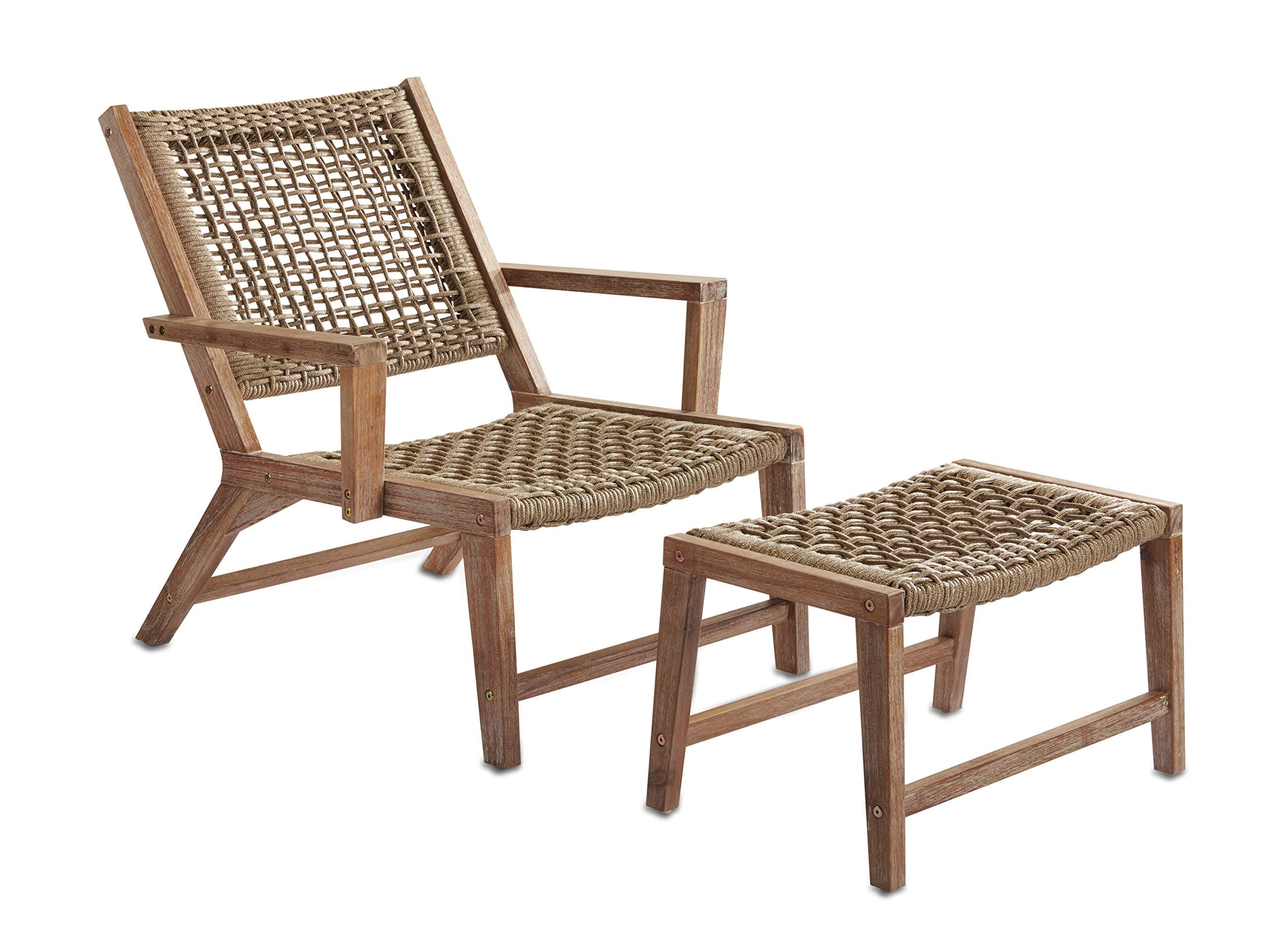 SG65 | Sedona Outdoor Chair with Ottoman | Real Wood & Rope Weave Design, Ivory Brushed