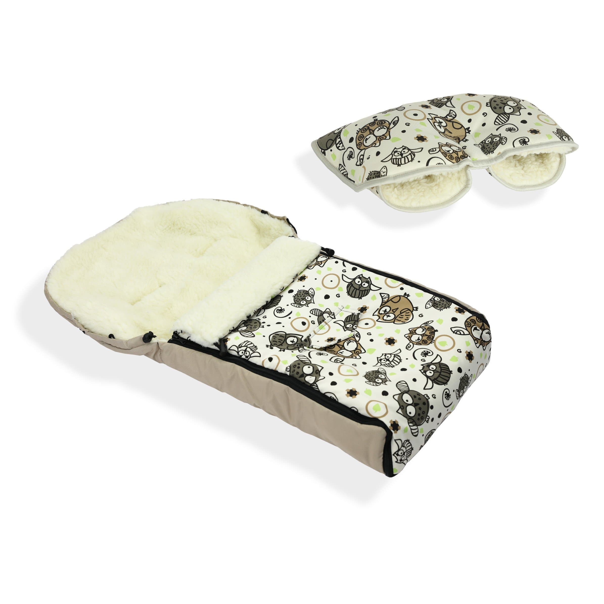 Universal Baby Footmuff & handmuff Set fit Bugaboo & More prams Natural Sheep Wool (P062/beige)