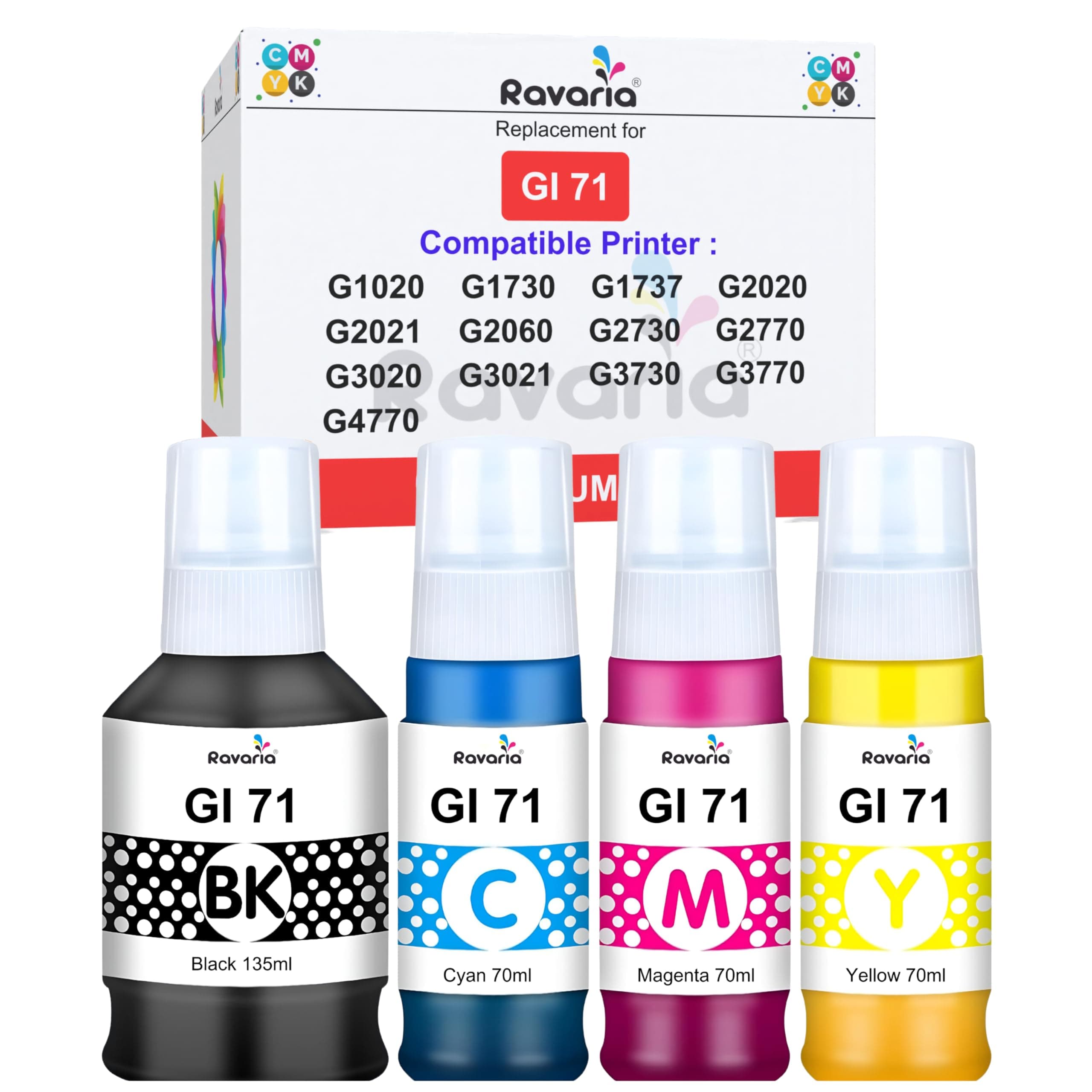 GI 71 Ink for Cn Printer G1020 G1730 G1737 G2020 G2021 G2060 G3020 G3730 G3770 G4770 G4780 (GI 71 Ink CMYK 1 Set)