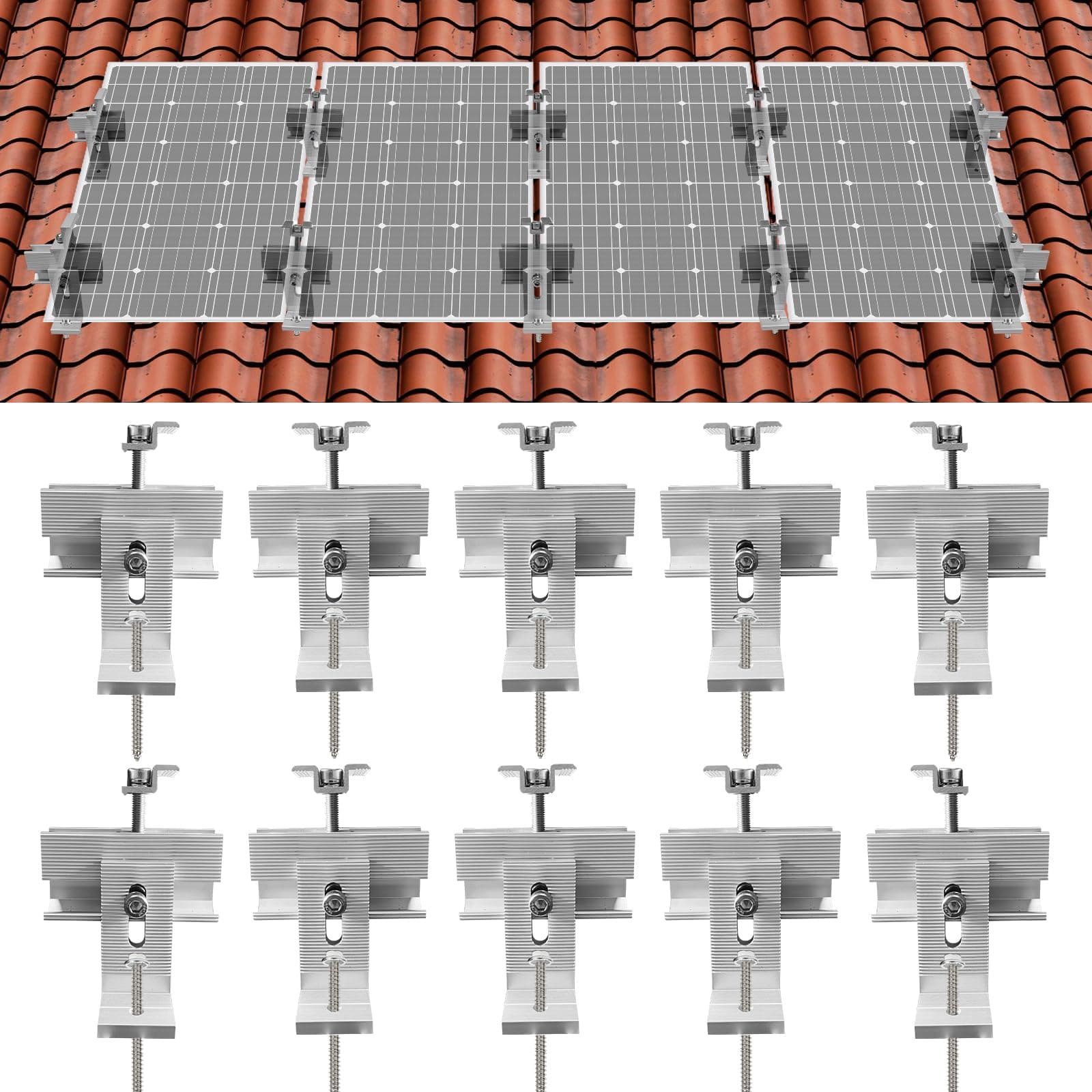 ECO-WORTHY Roof Solar Panel Mounting Bracket System Kit (Support 1-4 Pieces Solar Panels) for Wooden, Metal, Tile, Cement, and Most Kinds of roof