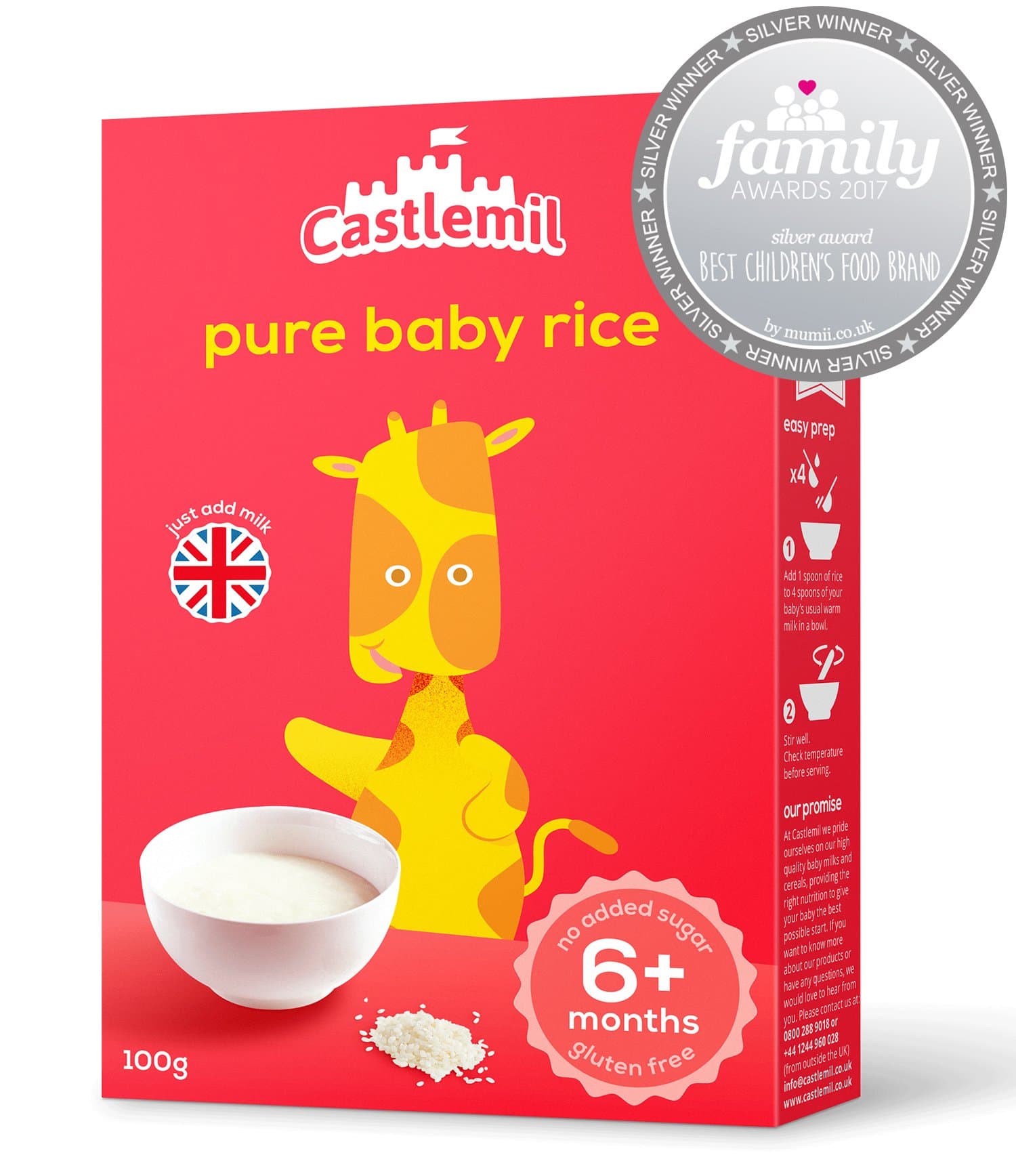 Castlemil Baby Rice 6 Months Plus – Gluten Free with No Artificial Preservatives 100g (Pack of 4)