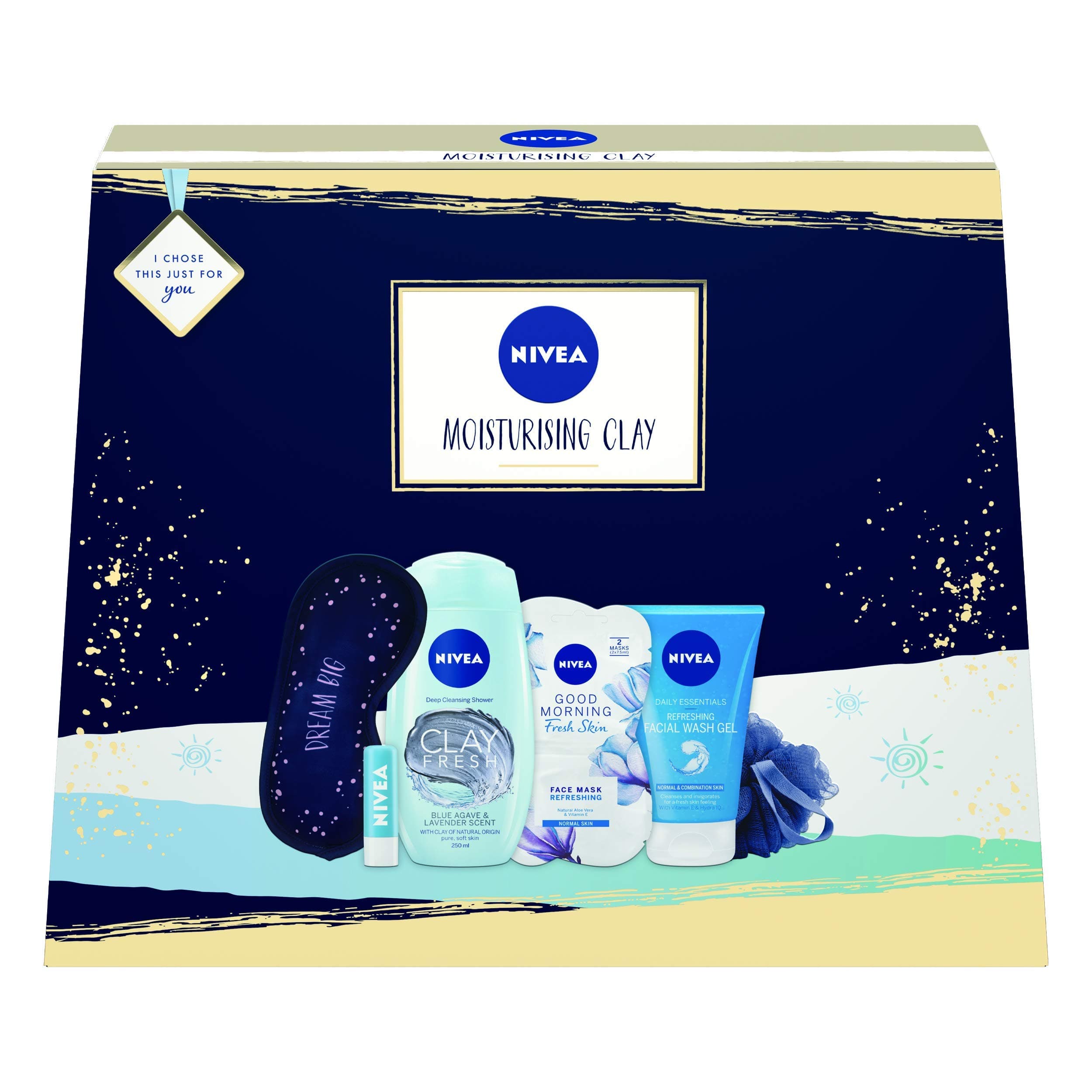 NIVEA Moisturising Clay Gift Set, Hydrating Set of Gifts for Her Includes Clay Shower Gel, Moisturising Face Mask, Cleansing Face Wash + Hydro Lip Balm, Gifts for Women