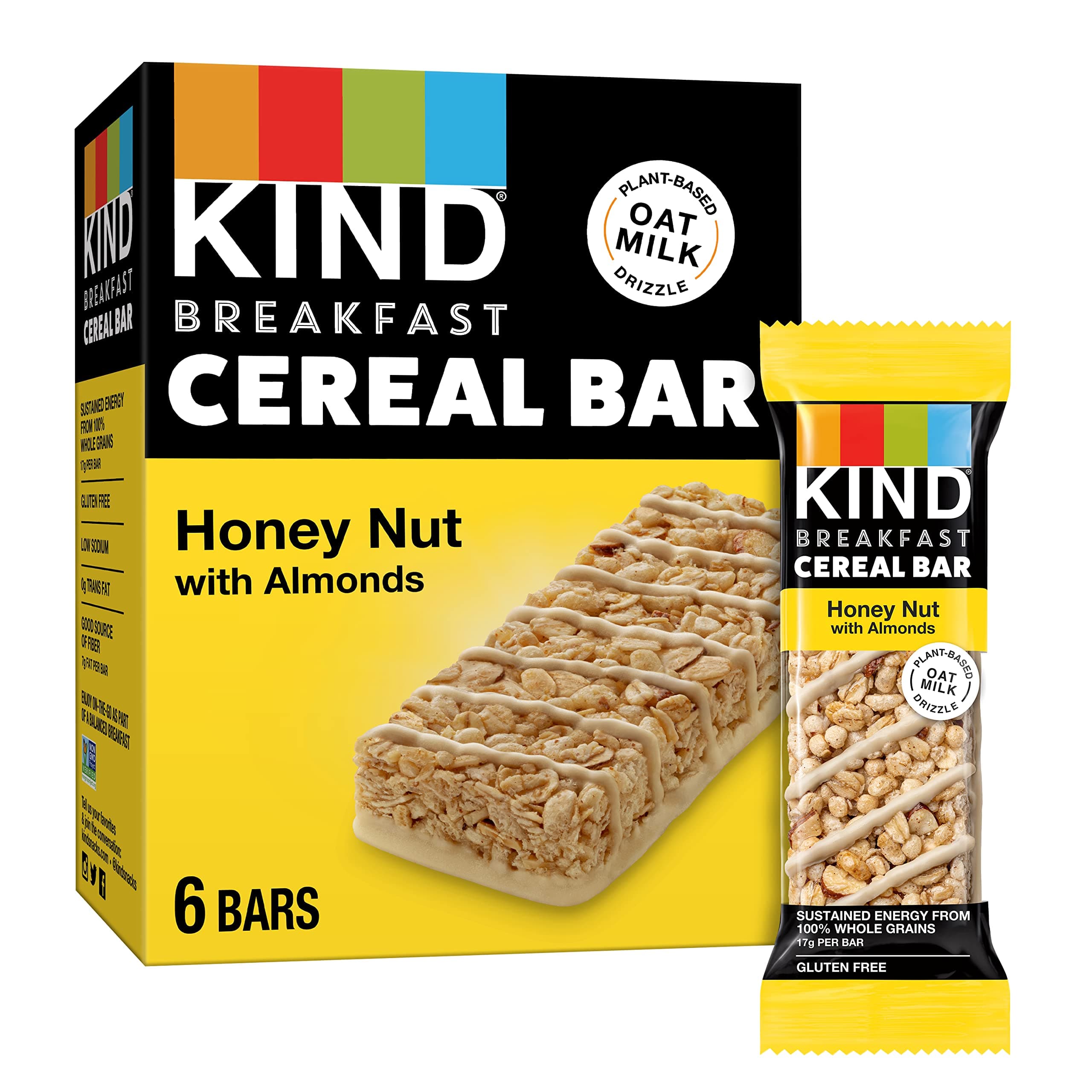 KIND Breakfast Cereal Bars, Honey Nut with Almonds, Healthy Snacks, Gluten Free, 100% Whole Grains, 3g Protein, 6 Count