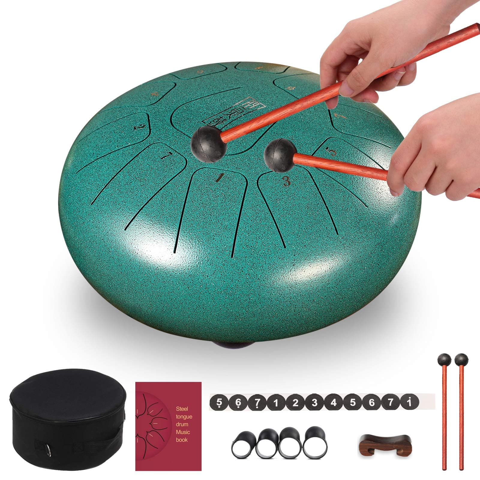 NIU MANG Steel Tongue Drum Instrument Lotus Drum Instrument 6"8 Tone/10"11 Tone/12"13 Tone Percussion Instrument Tongue Drum with Travel Bag and Mallet for Adult Children Kid (10 inch 11 tone (green))