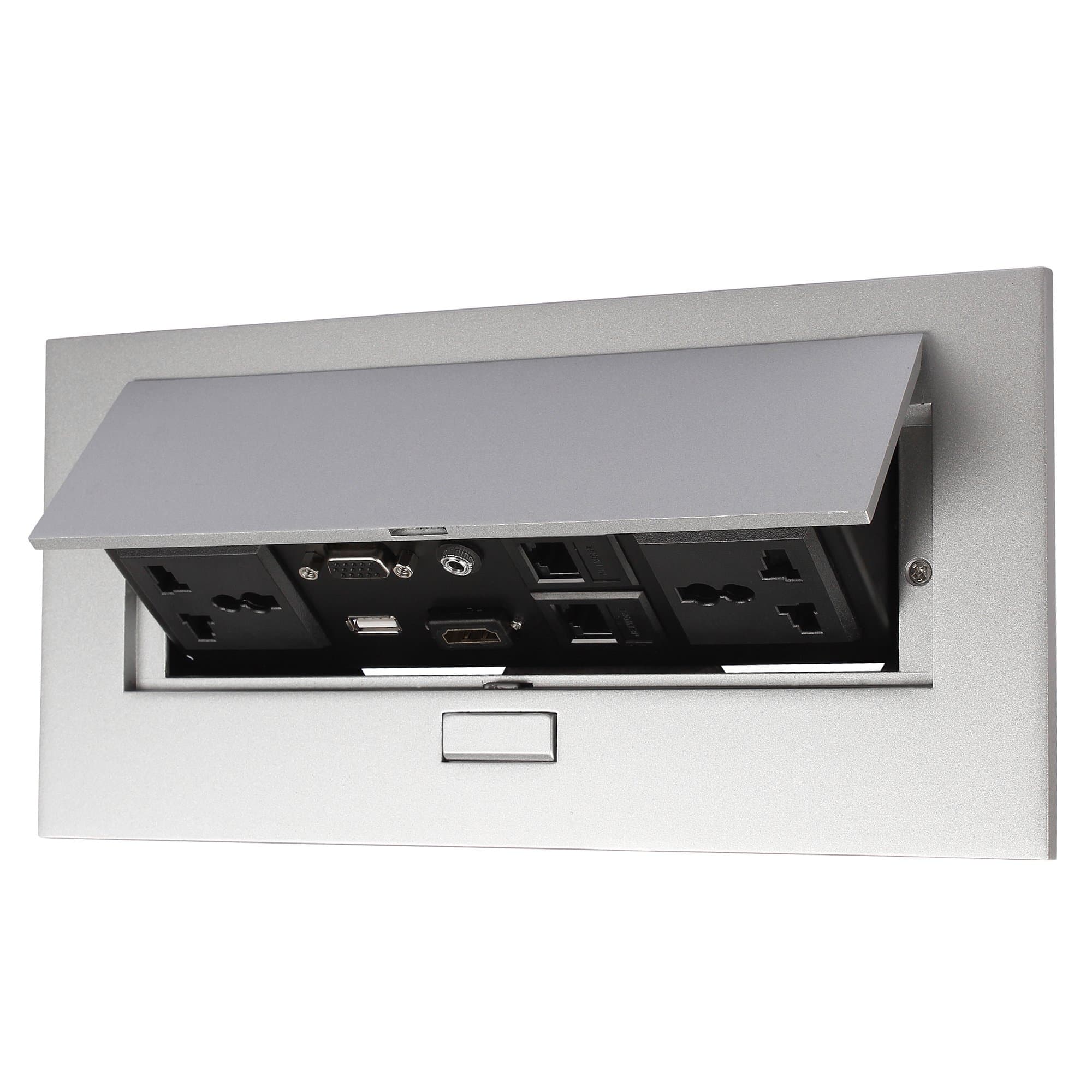 Hydraulic Pop up Box/Cable Cubby with HDMI, Audio, Lan, USB and Power Ports(Silver)