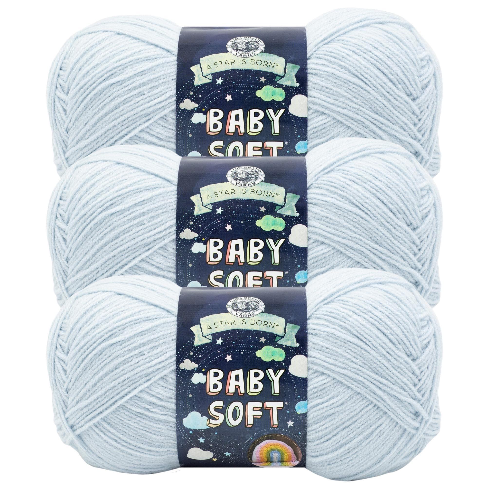 Lion Brand Yarn Baby Soft, Baby Yarn for Knitting, Crochet, Dusty Blue, 3 Pack