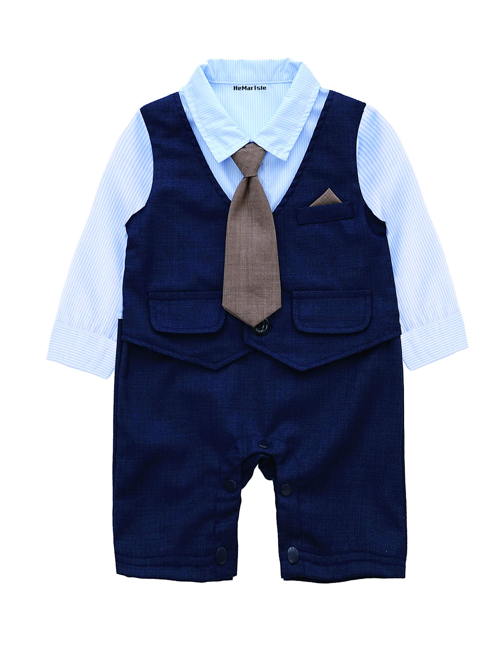 HMD Baby Boy Long Sleeve Gentleman White Shirt Waistcoat Bowtie Tuxedo Onesie Jumpsuit Overall Romper