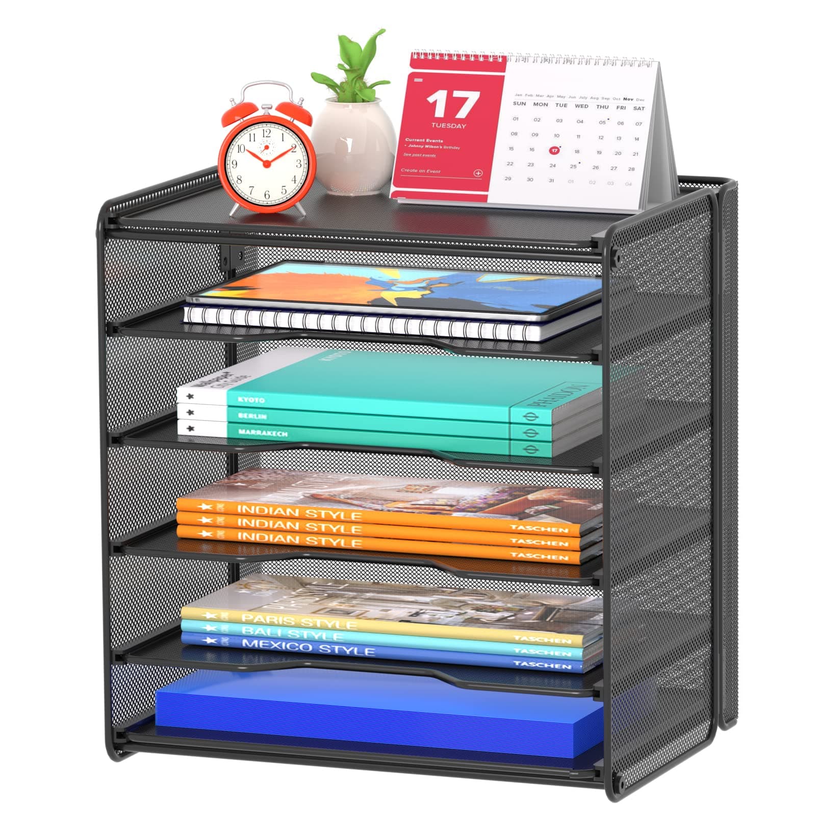 Samstar Desk File Organiser, 5 Tier Paper Organiser Letter Filing Tray File Racks Paper Storage Shelves, Black