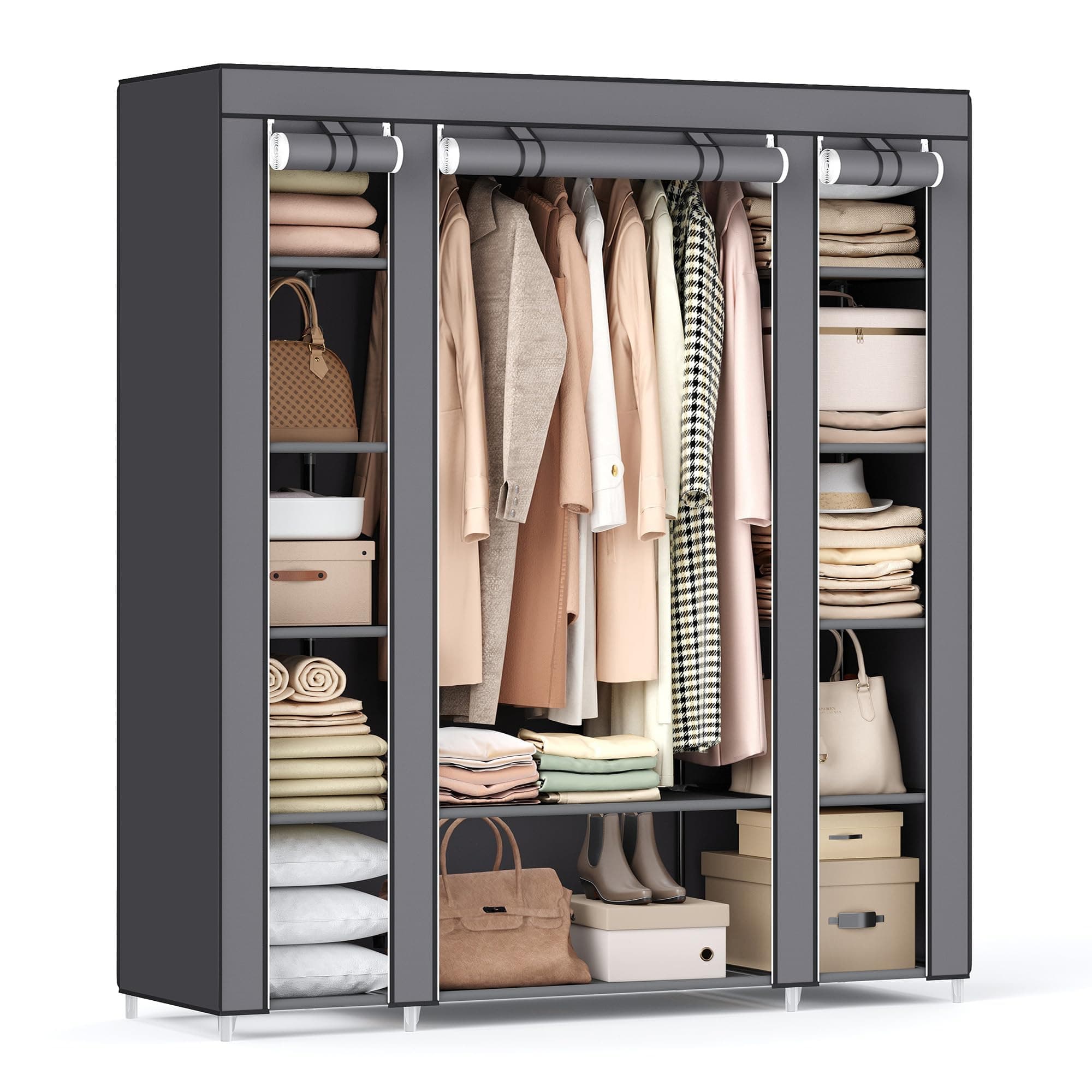 Closet Wardrobe, Portable Closet for Bedroom, Clothes Rail with Non-Woven Fabric Cover, Clothes Storage Organizer, 59 x 17.7 x 69 Inches, 12 Compartments, Gray ULSF03G