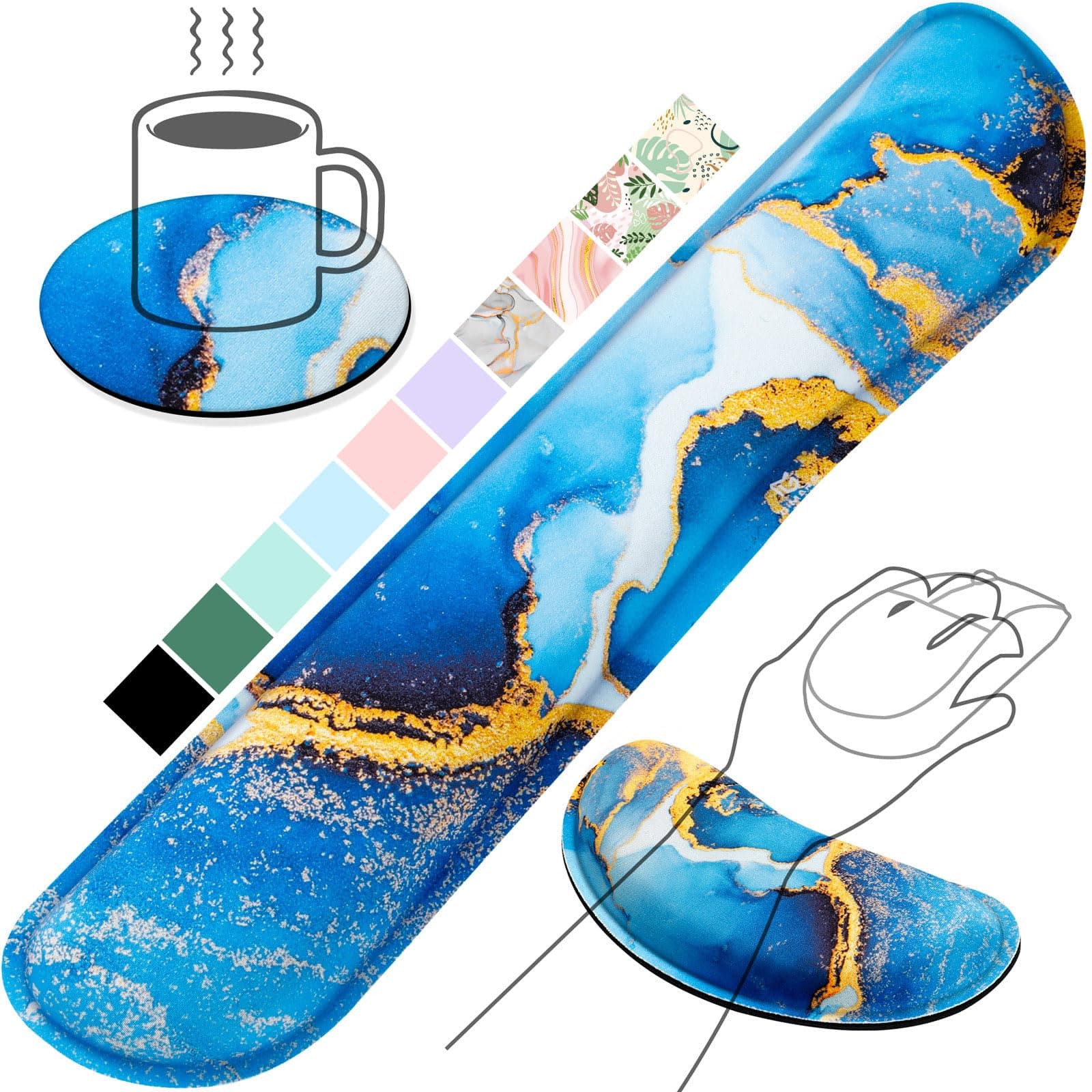 Gimars (ギマーズ) アップグレード拡大ジェルメモリーフォームセット キーボードリストレストパッド マウスリストクッション オフィス、コンピューター、ノートパソコン、Mac用サポート、快適、軽量でタイピングの痛みを緩和、ブルーグローデン