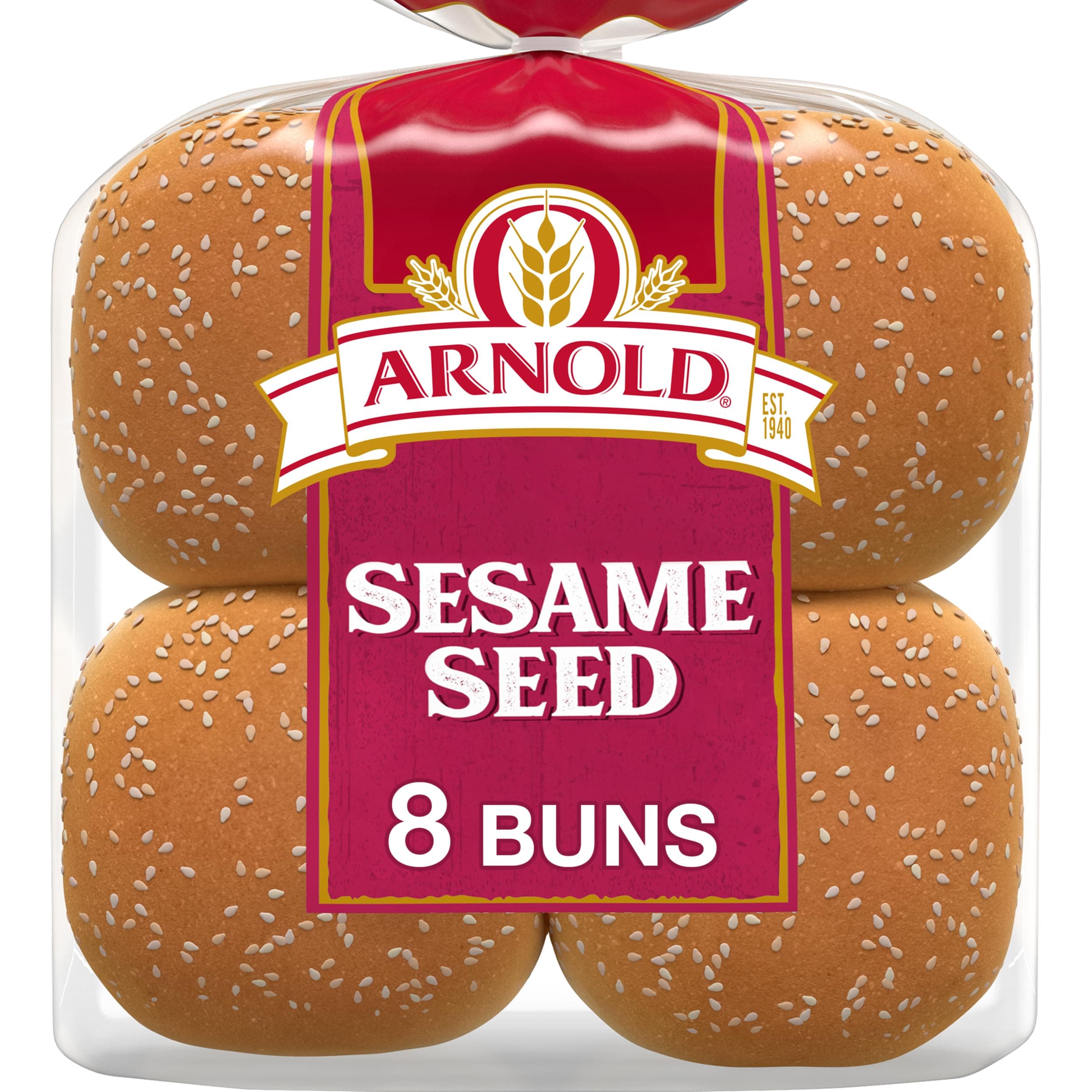 Arnold Sesame Seed Buns, 8 count, (2 oz each), White Hamburger Buns, 16 oz Bag