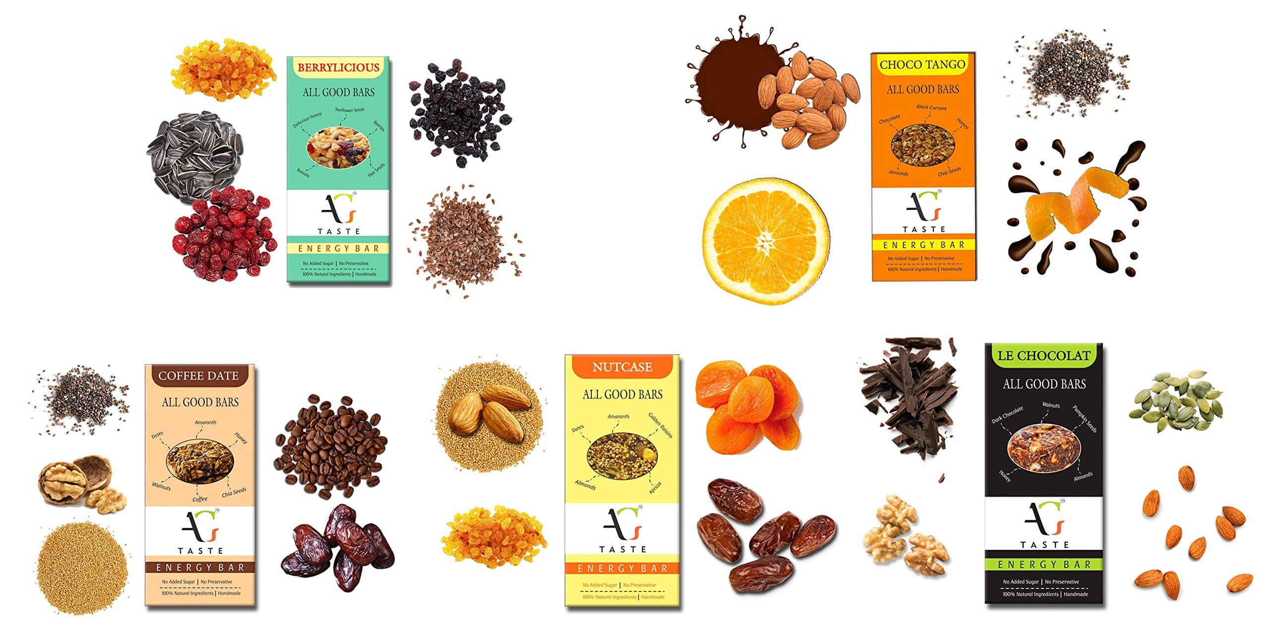 AG Taste Energy I Granola Bars – Variety Pack of 12 Bars (360g, 5 Exotic flavours) .Best for all age groups of people. No Added Sugar, All Natural, No Preservatives. Healthy Snack & Breakfast bars on the go.
