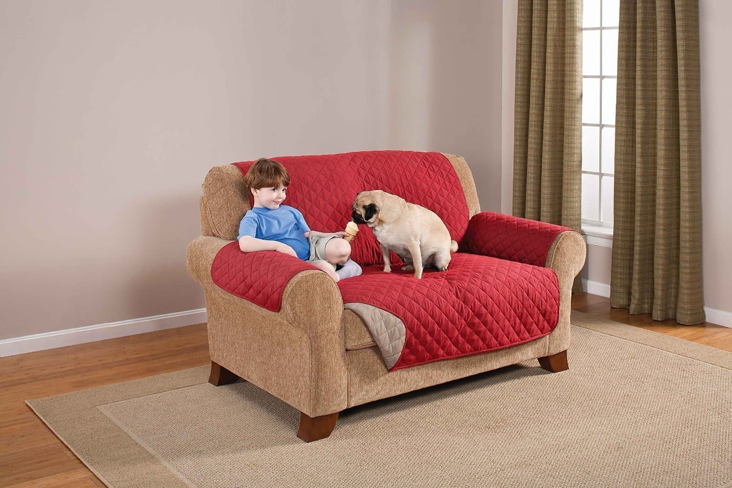 Elegante Luxurious Reversible LOVESEAT Furniture Protector, Red/Tan 75x88