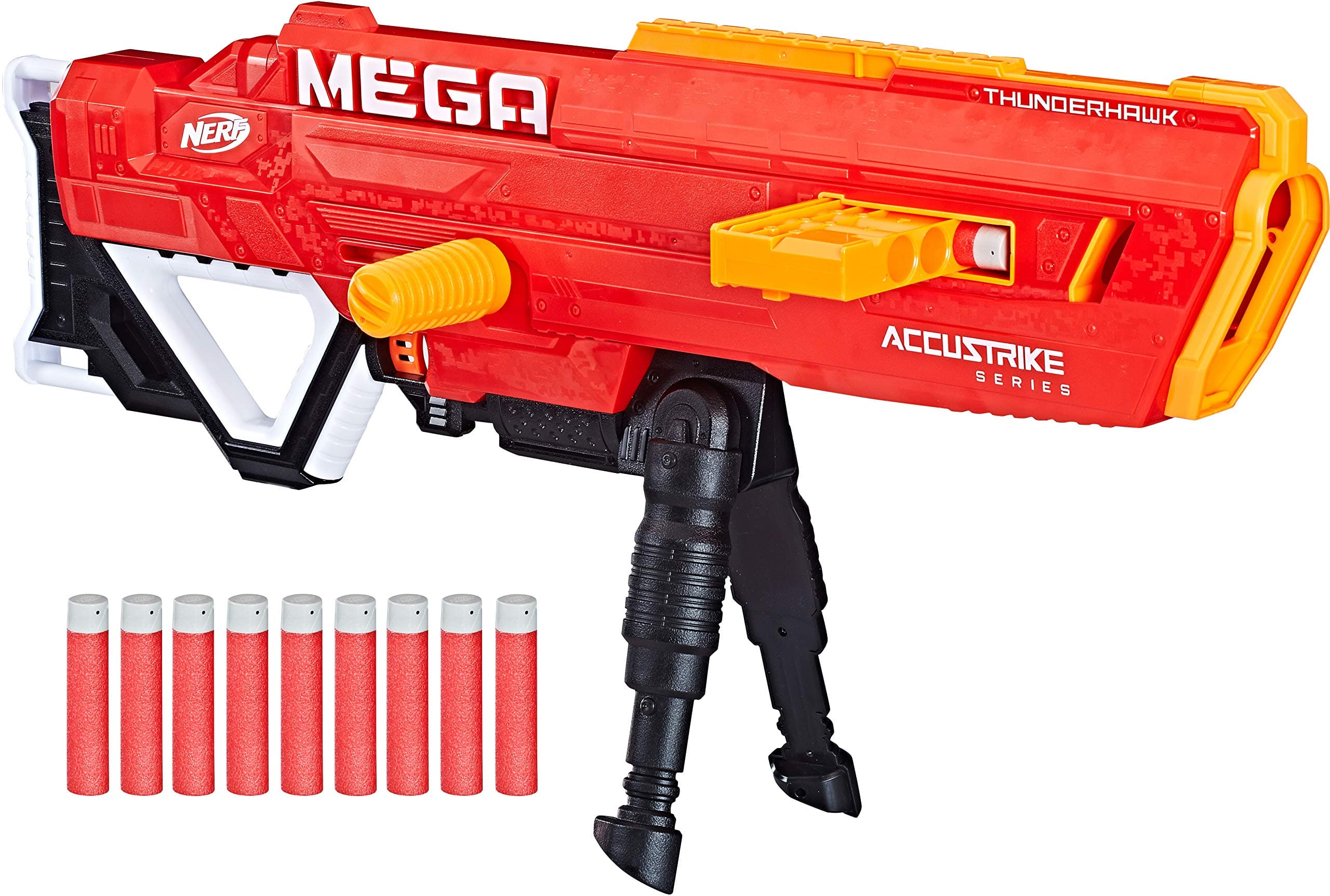 Nerf Thunderhawk AccuStrike Mega Toy Blaster - Longest Blaster - 10 Official AccuStrike Mega Darts, 10-Dart Clip, Bipod - for Kids, Teens, and Adults