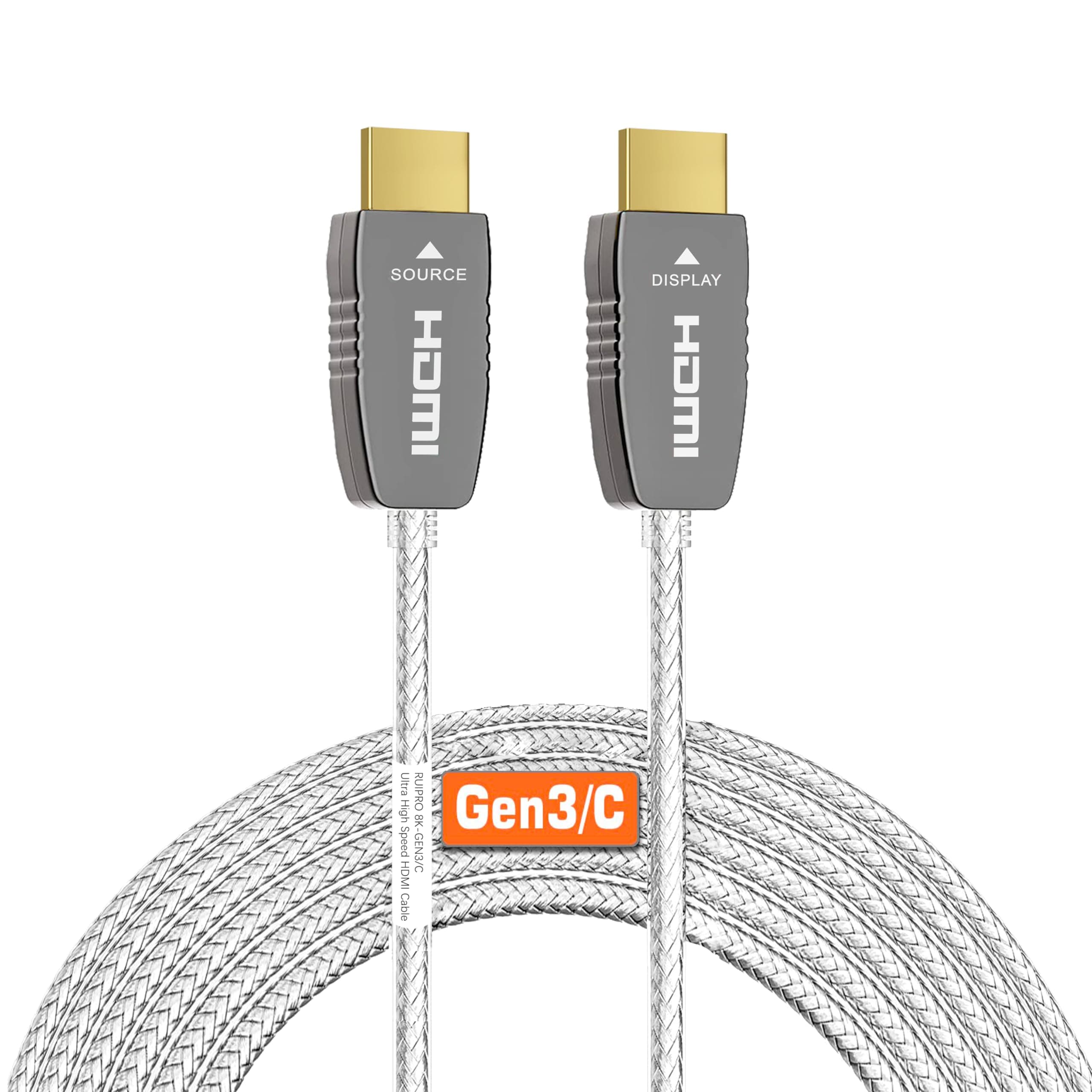 RUIPRO 8K Fiber Optic HDMI Cable 48Gbps 8K60Hz 4K120Hz Dynamic HDR eARC HDCP2.2/2.3 (Crystal 8K Certified Fiber, 33FT)