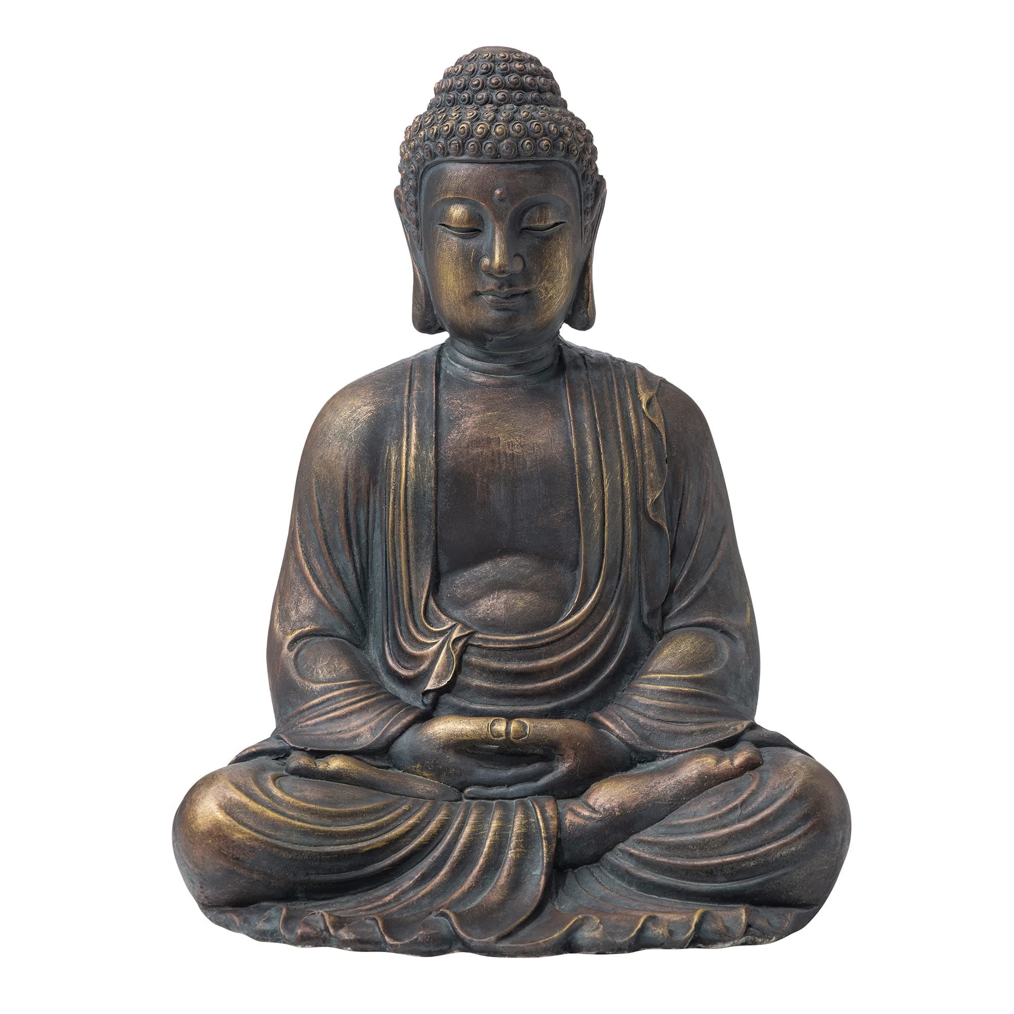glitzhome GH20384 22.75" Indoor Outdoor Sitting Meditating Buddha Zen Statue, 22.75 Inch Tall, Bronze