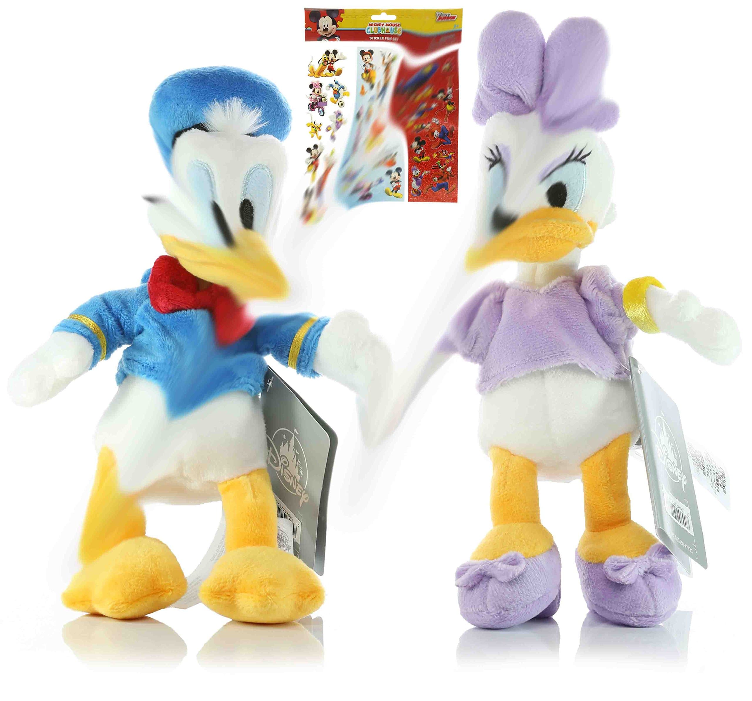 Cali RCGG Donald and Daisy Duck Bean Plush Doll Disney - 9" Donald Duck Bean Plush Toy | 9" Daisy Duck Bean Plush Toy | Mickey Mouse Clubhouse Sticker Fun Set