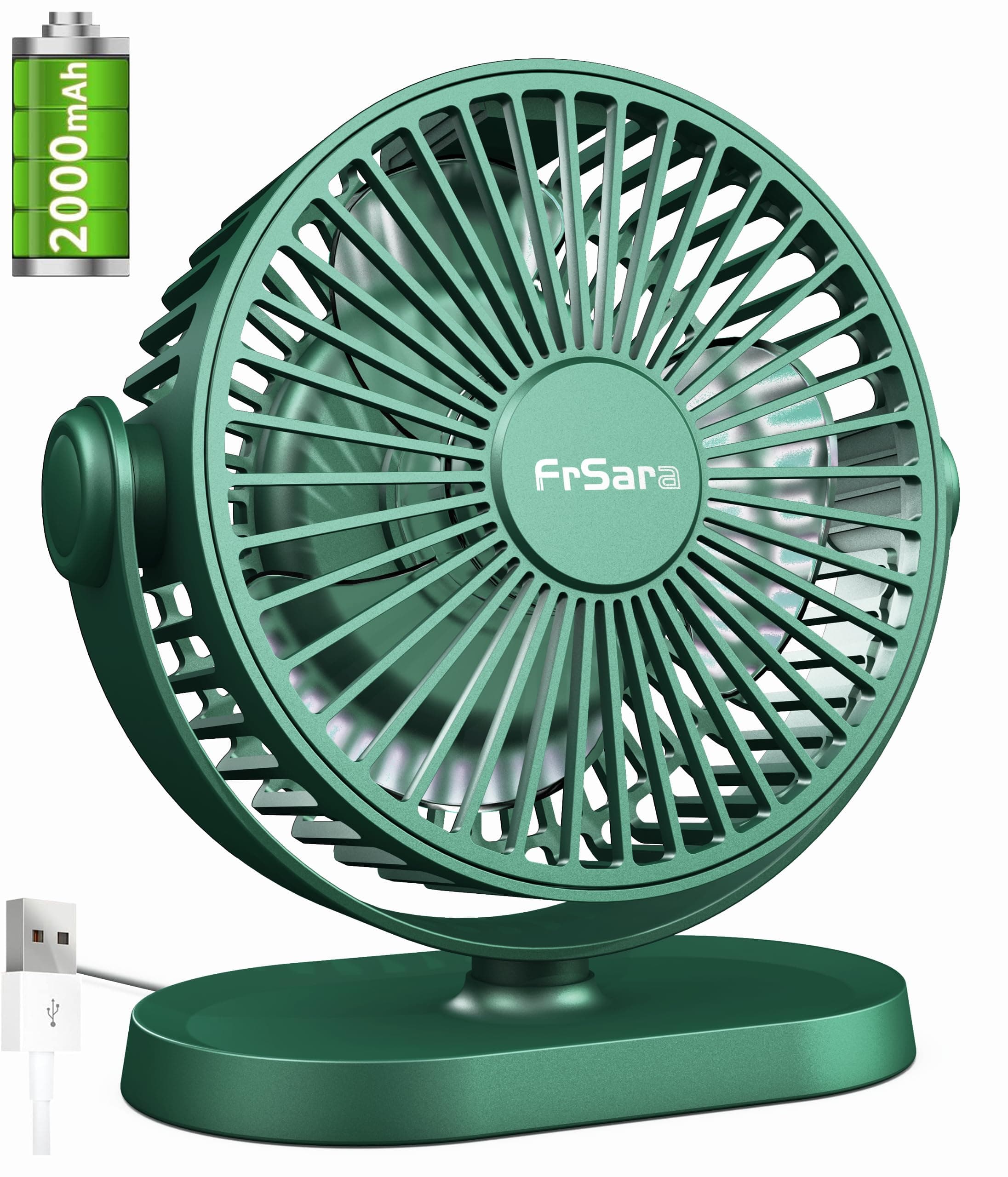 FrSara USB Desk Fan, Small Desk Fan 3-Speed Adjustable, 360-Degree Rotation Adjustment, Ultra-Quiet, Large Air Volume, Comfortable, Stylish, Easy to Use