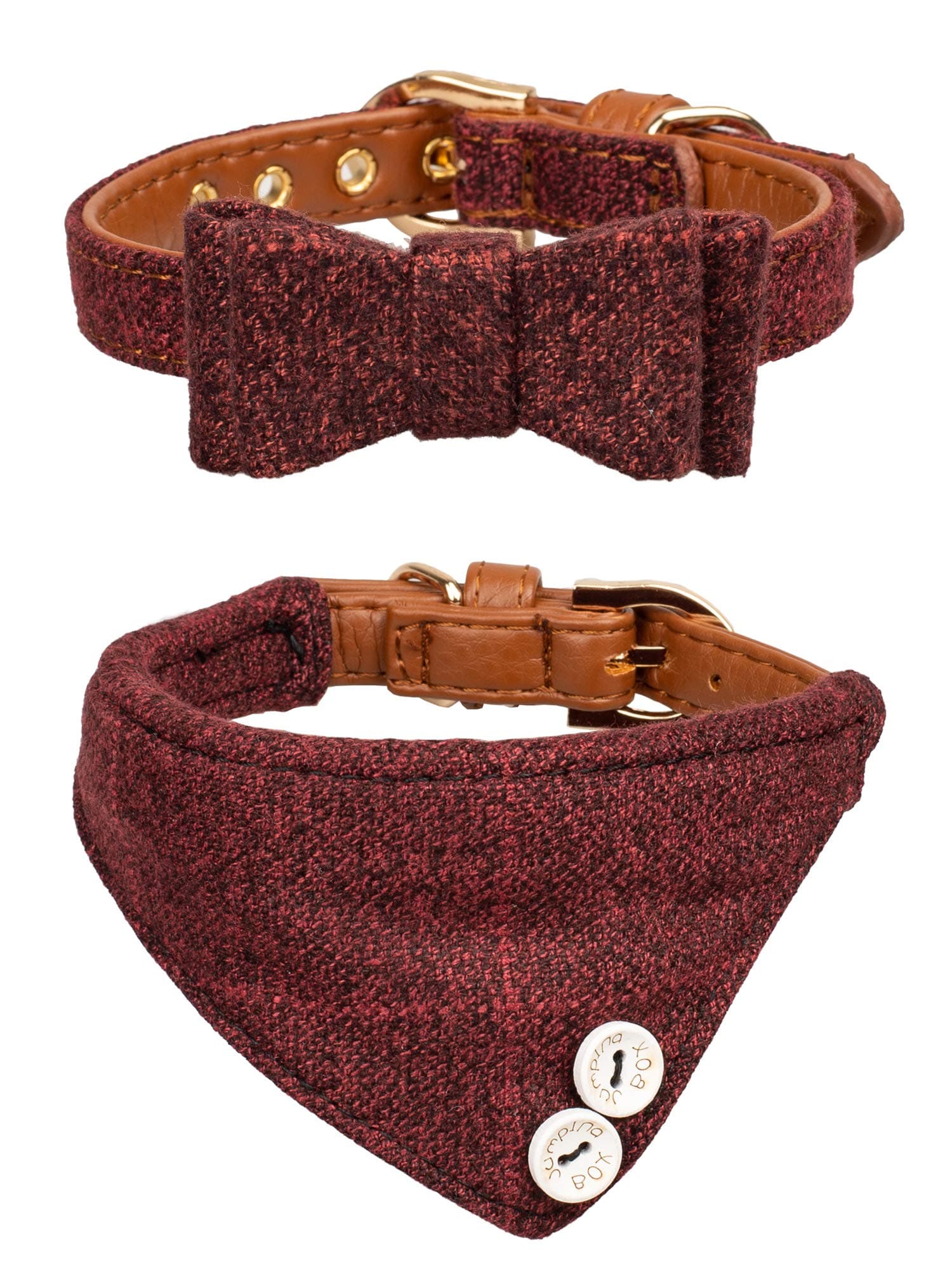 Small Dog Collar Puppy Cat Tiny Pet Bow Tie & Bandana 2pcs Set PU Leather Canvas Scarf Durable red Classic
