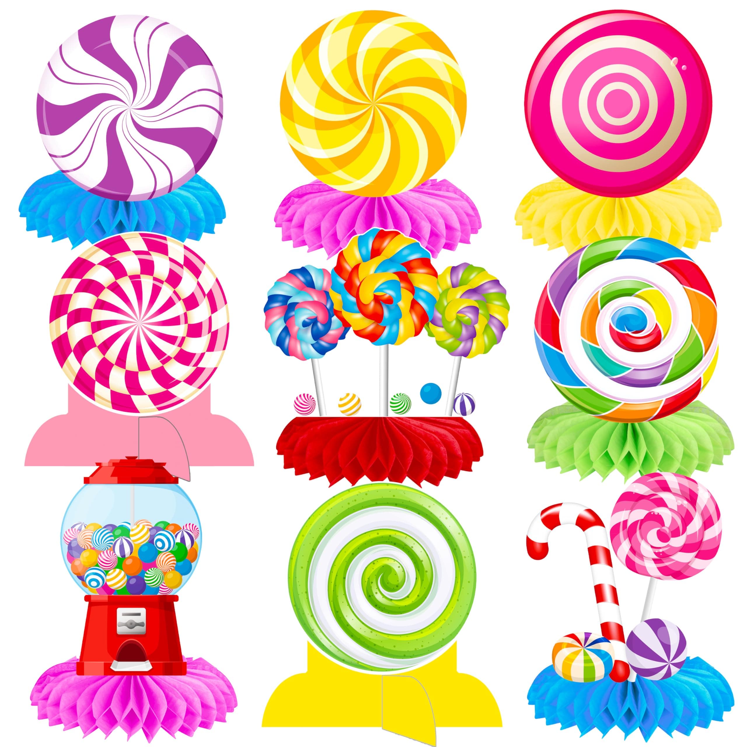 Candyland Party Decoration 15pcs Candyland Lollipop Table Honeycomb Centerpiece Decorations for Girls Colorful Candy Ice Cream Themed Birthday Party Supplies